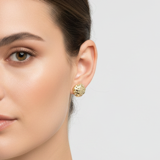 10K Yellow Gold Round Nugget Stud Earrings