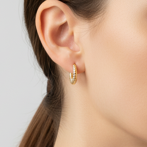 14K Yellow Gold Scalloped Hoop Earrings
