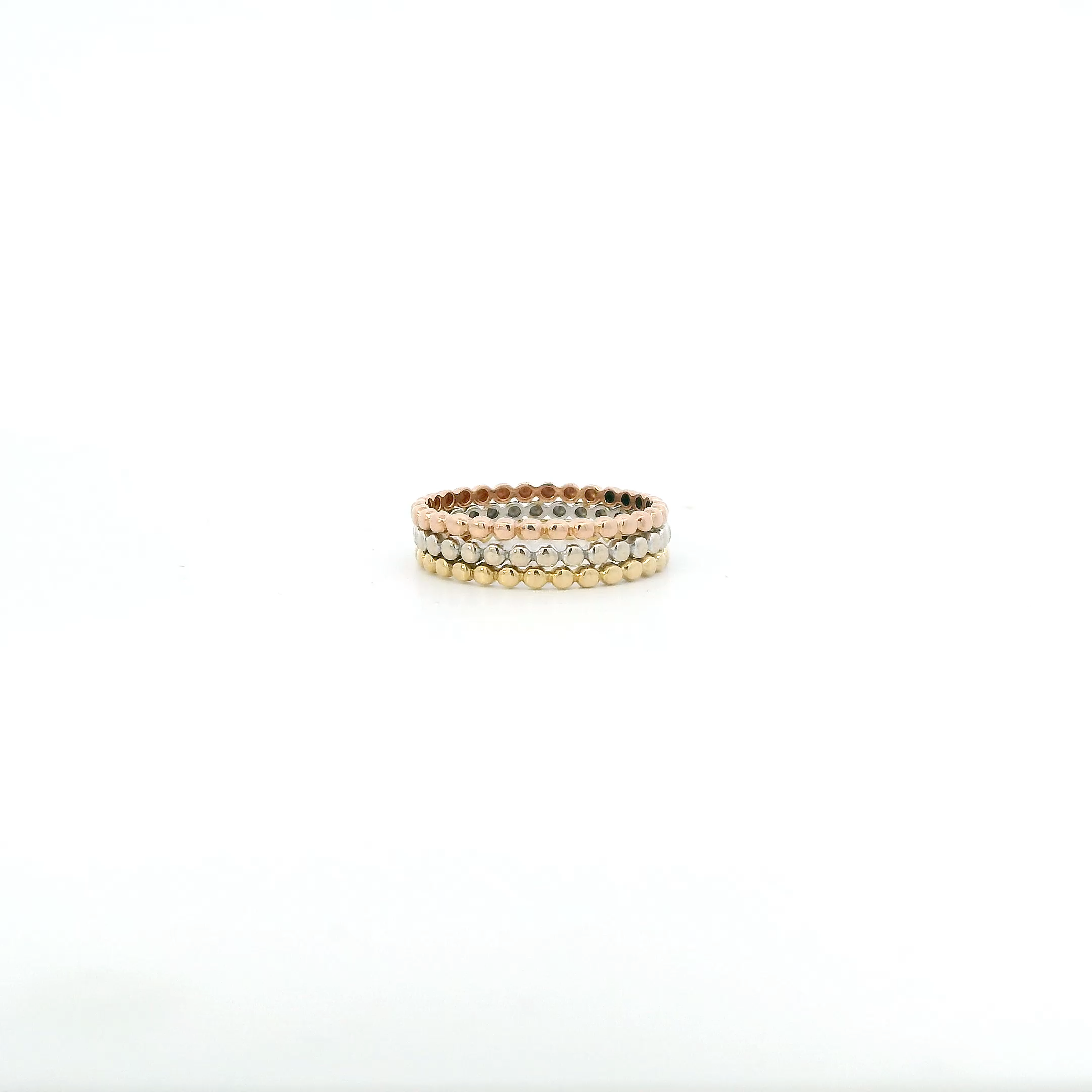 18K Tri Color Gold Triple Layered Beaded Womens Ring