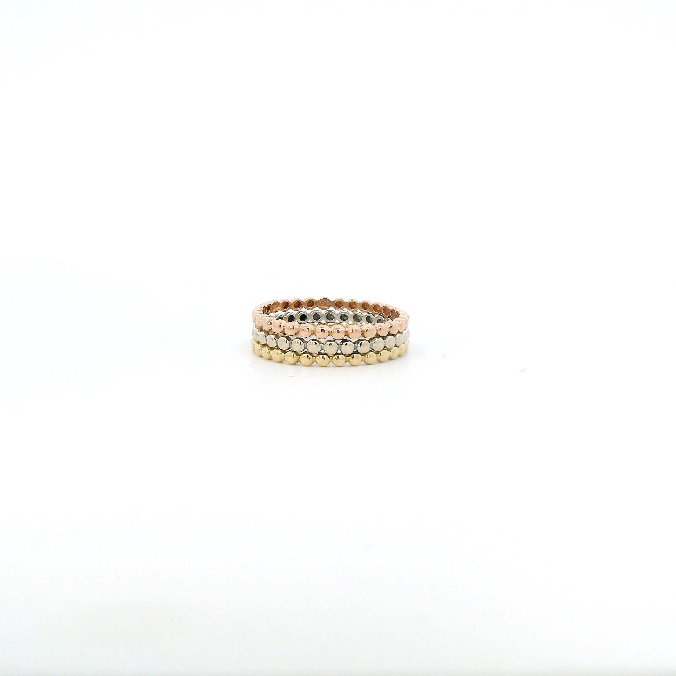 18K Tri Color Gold Triple Layered Beaded Womens Ring