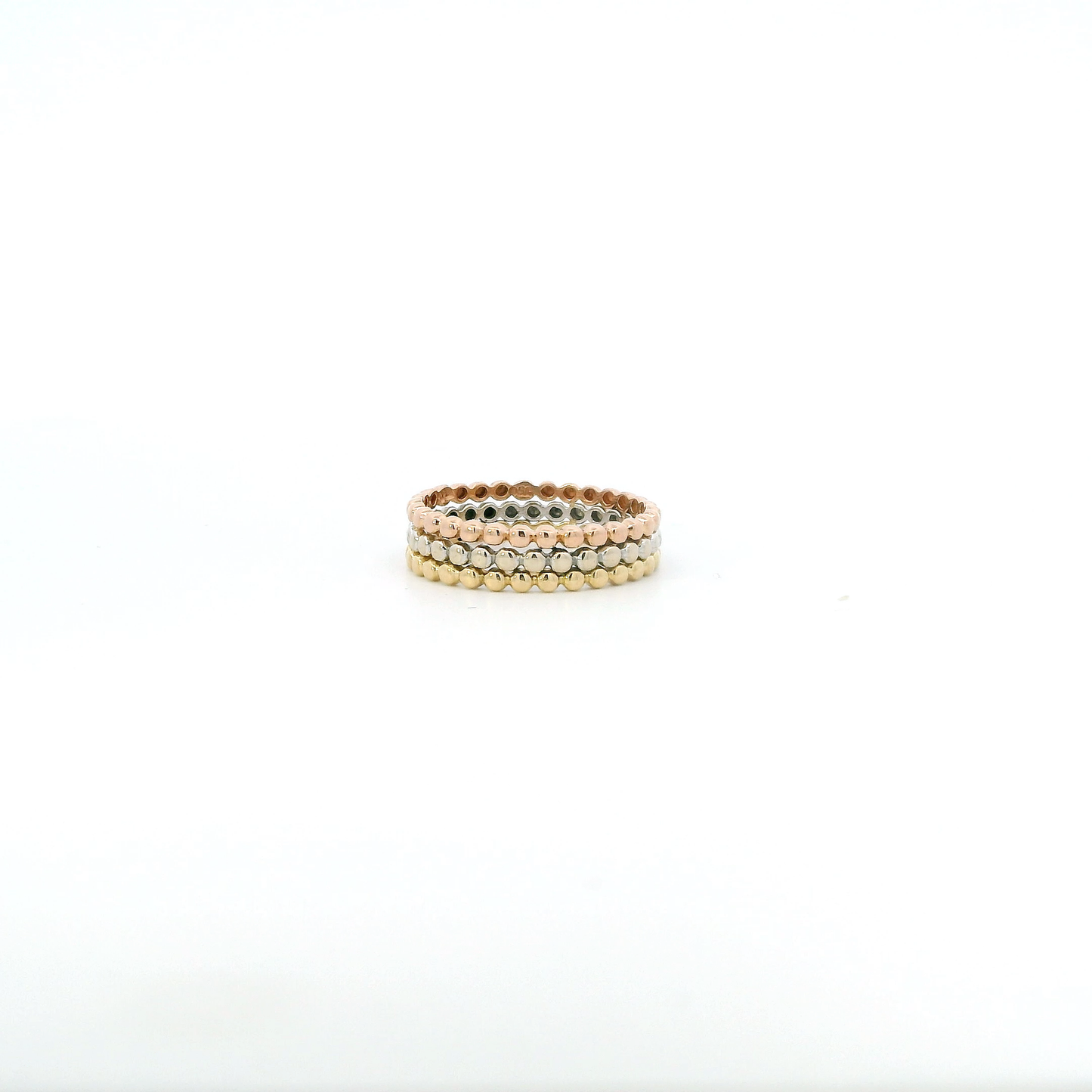 18K Tri Color Gold Triple Layered Beaded Womens Ring