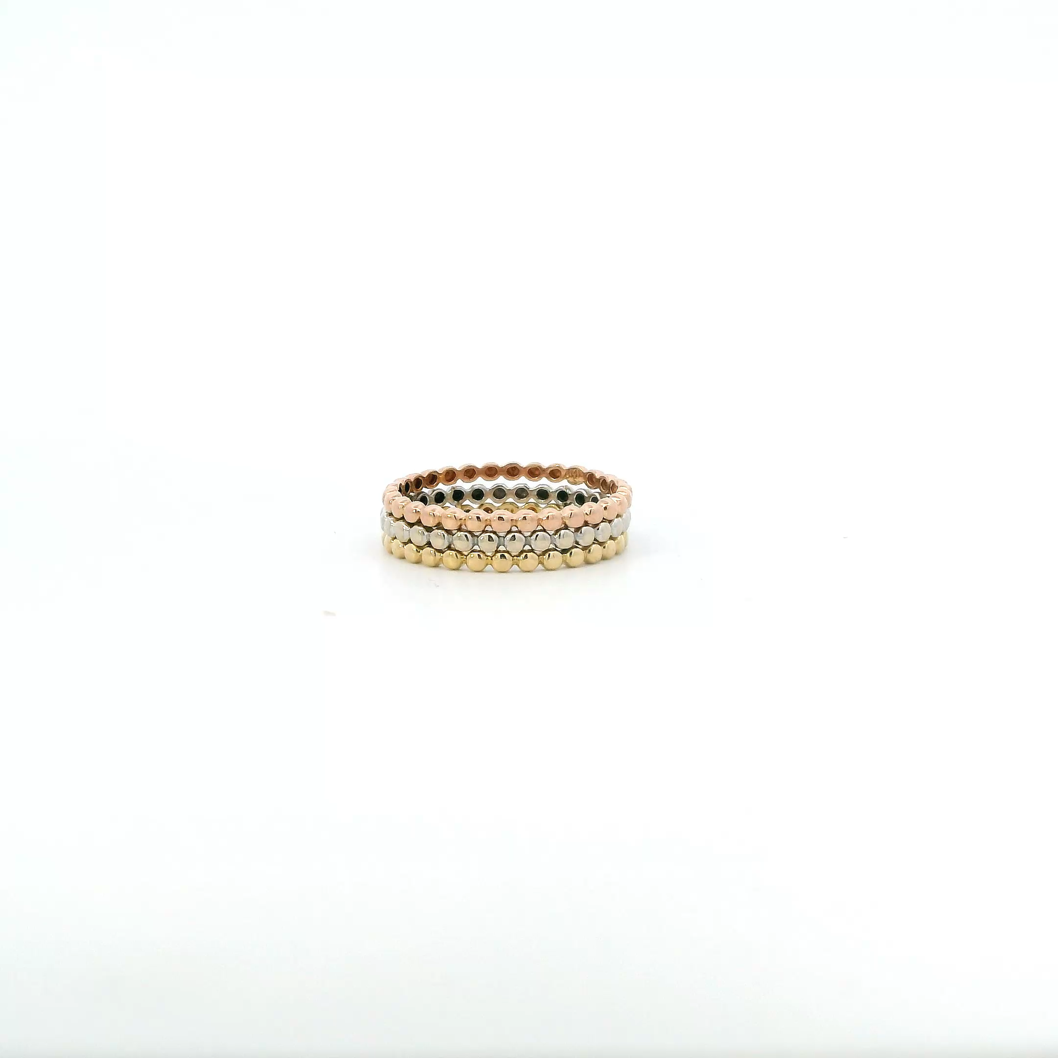 18K Tri Color Gold Triple Layered Beaded Womens Ring