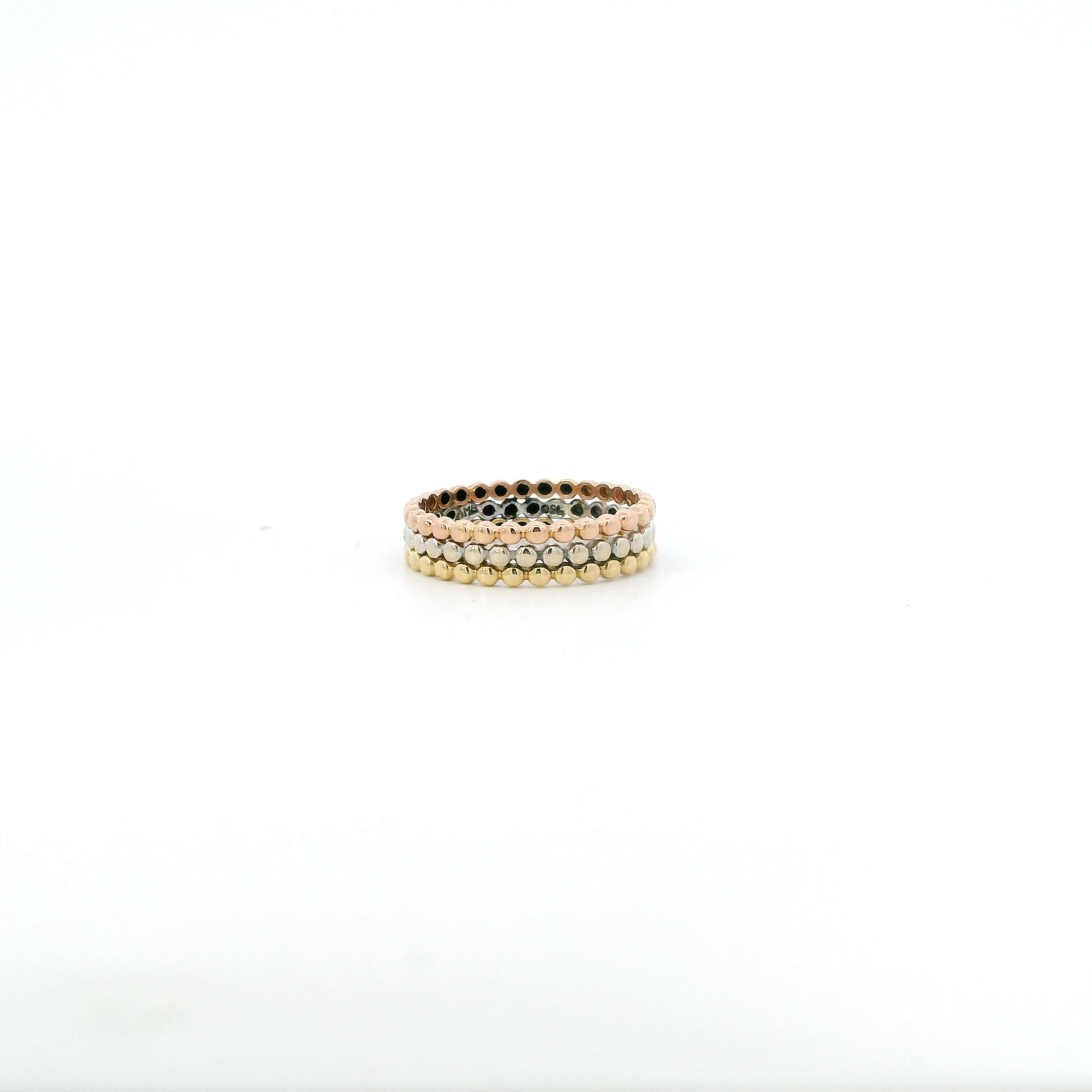 18K Tri Color Gold Triple Layered Beaded Womens Ring