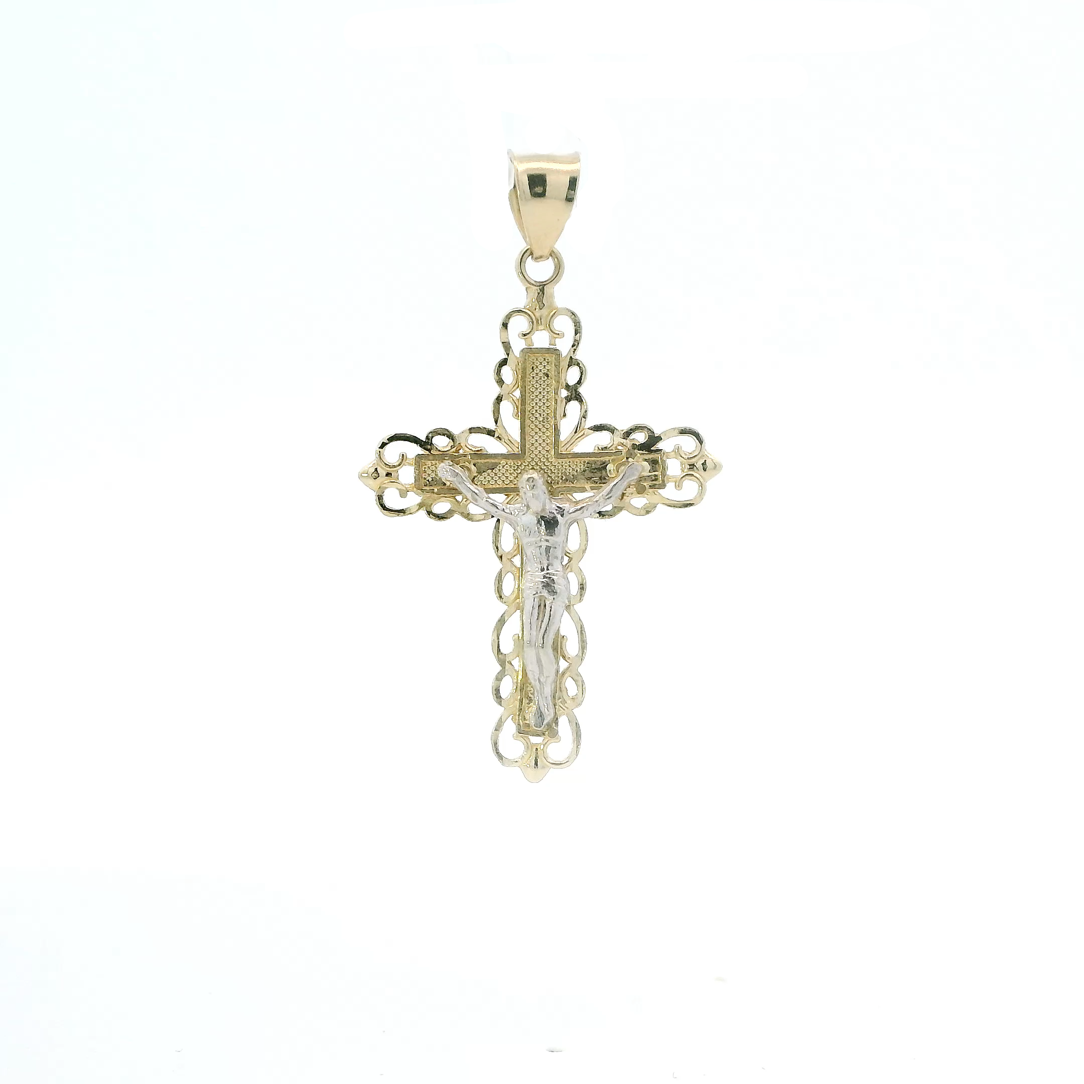 14K Yellow & White Gold Religious Crucifix Pendant