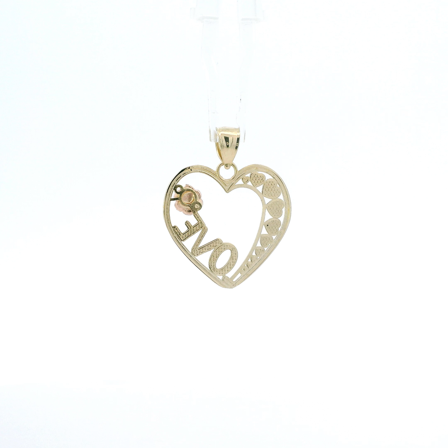 14K Tri Color Gold "Love" Heart Pendant