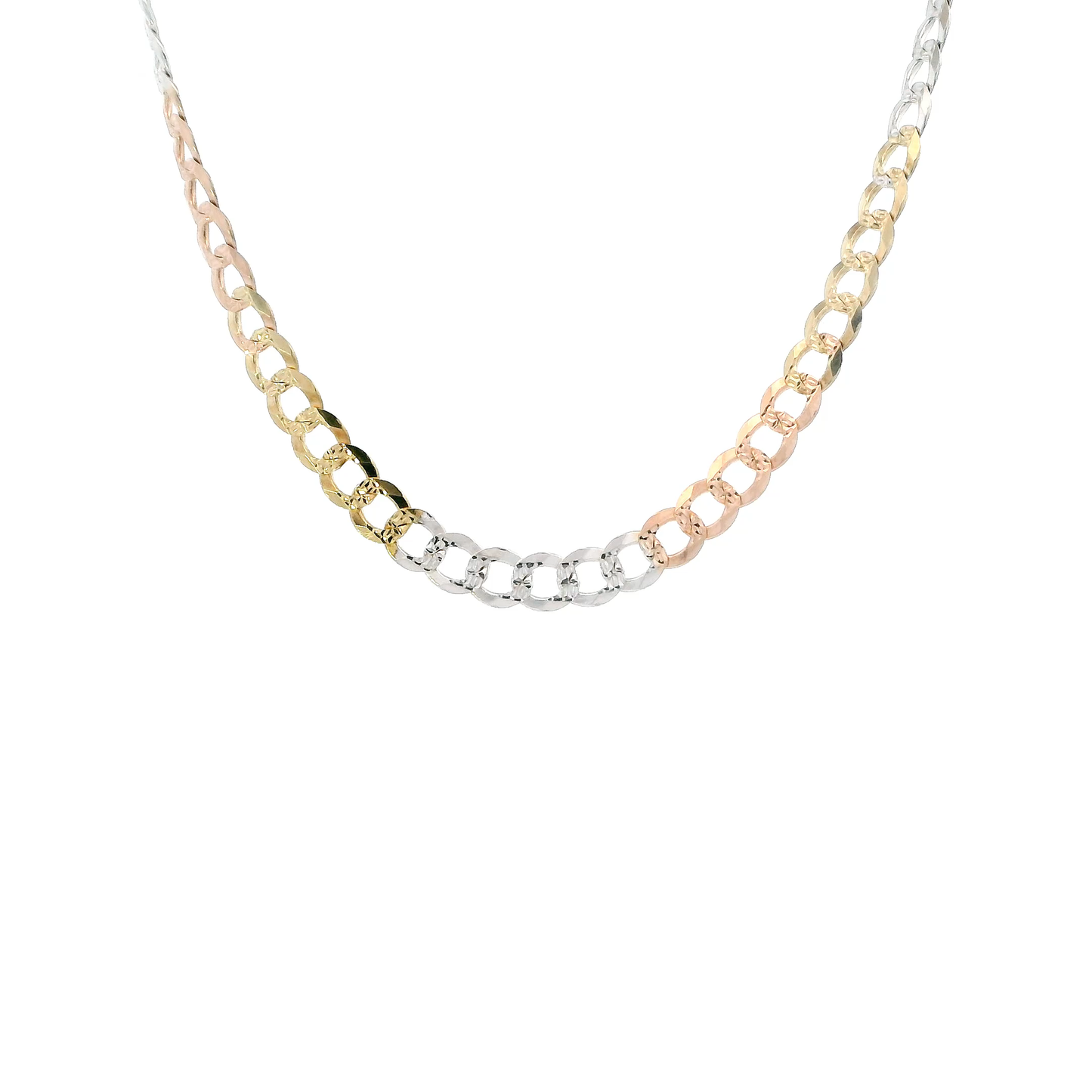 10K Tri Color Gold 20" Diamond Cut Curb Chain