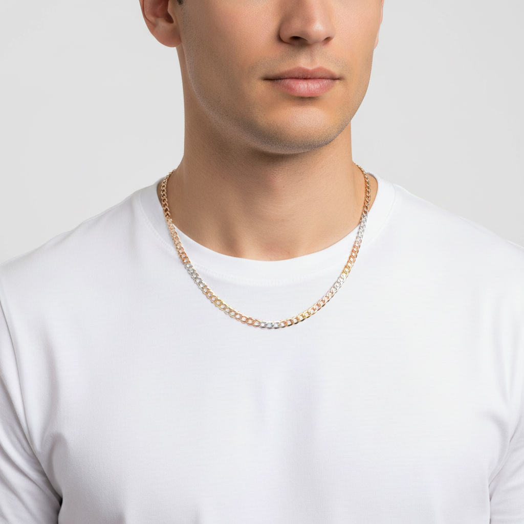 10K Tri Color Gold 20" Diamond Cut Curb Chain
