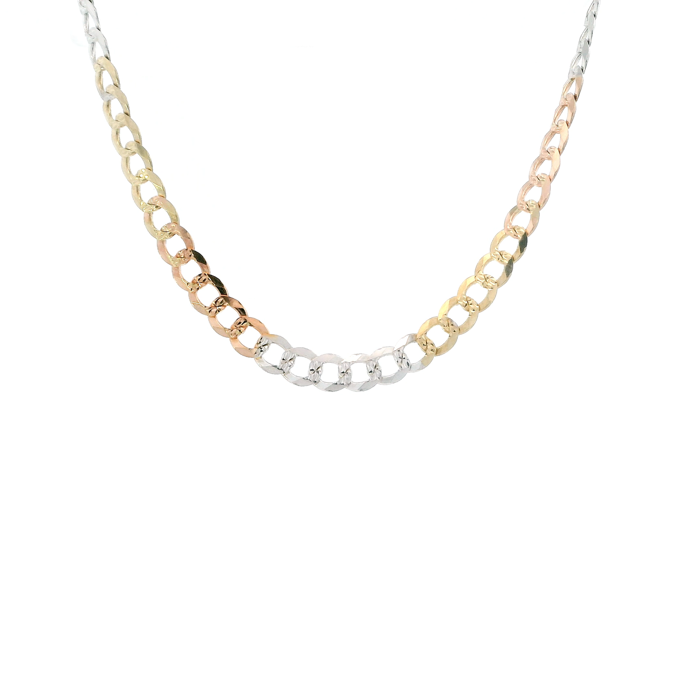 10K Tri Color Gold 20" Diamond Cut Curb Chain