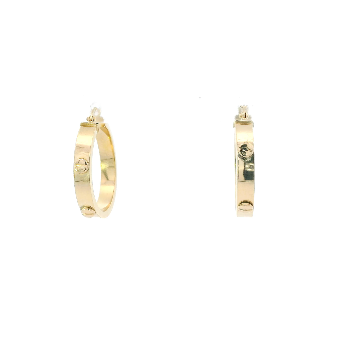 18K Yellow Gold Screw Design Hoop Earrings