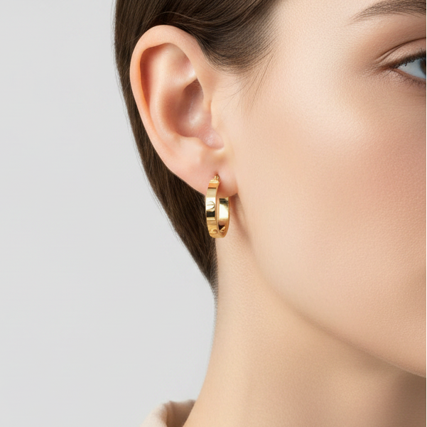 18K Yellow Gold Screw Design Hoop Earrings