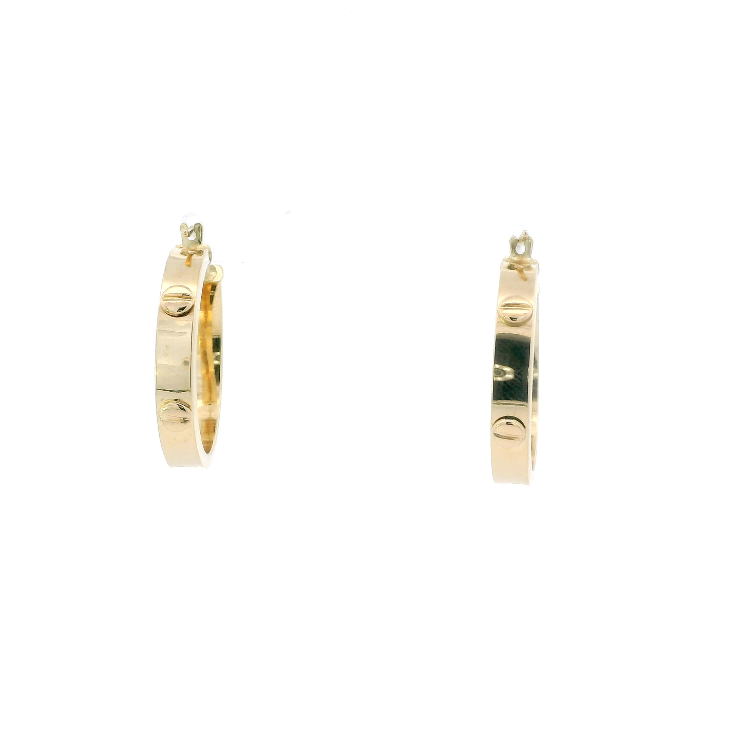 18K Yellow Gold Screw Design Hoop Earrings