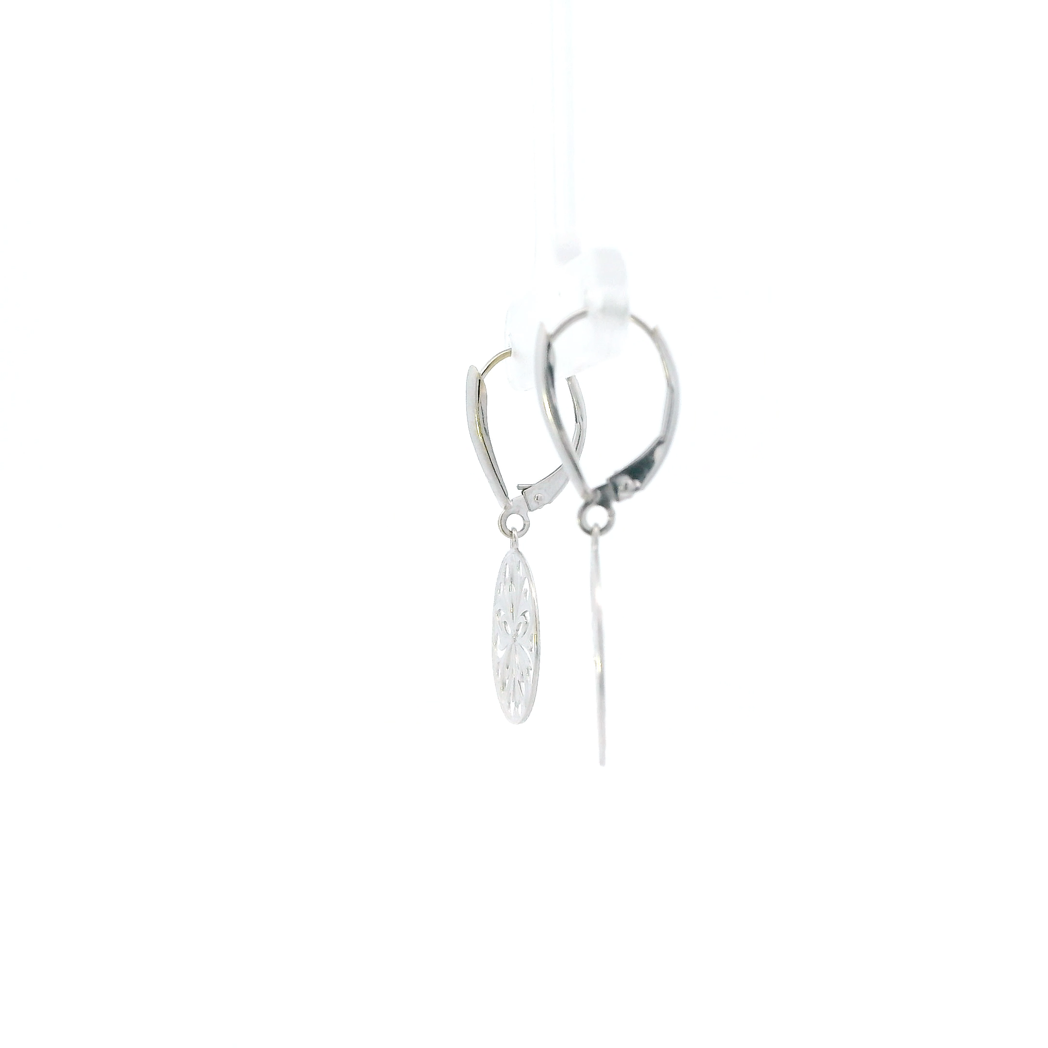 14K White Gold Round Floral Dangle Earrings