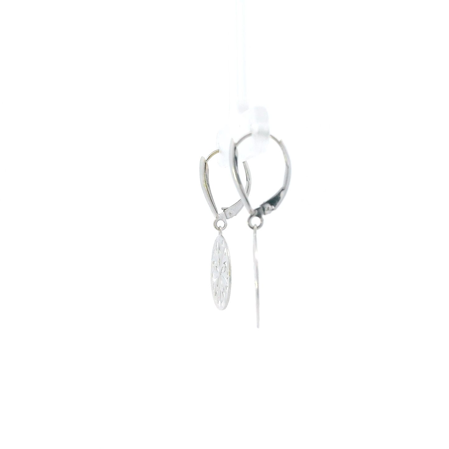 14K White Gold Round Floral Dangle Earrings