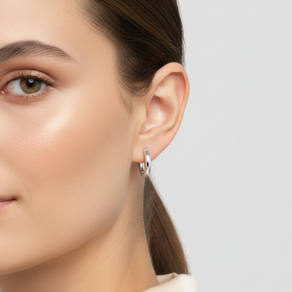 14K White Gold Squared Huggie Hoop Earrings
