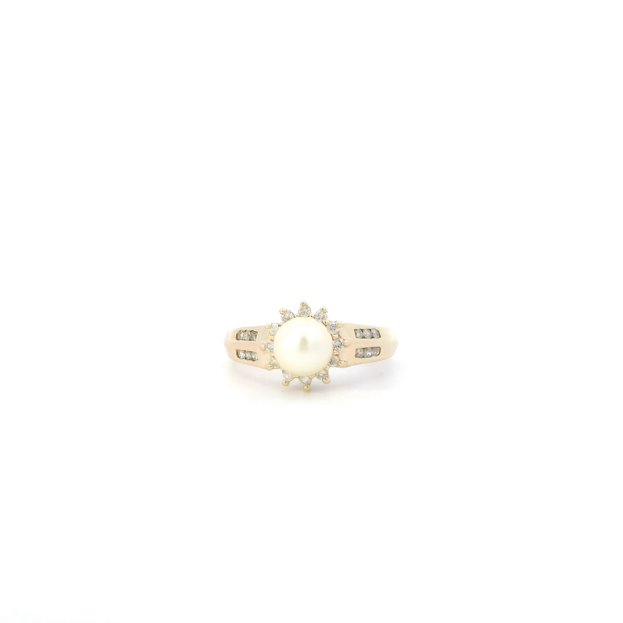 14K Yellow Gold Pearl & Daimond Womens Ring - 0.24ct