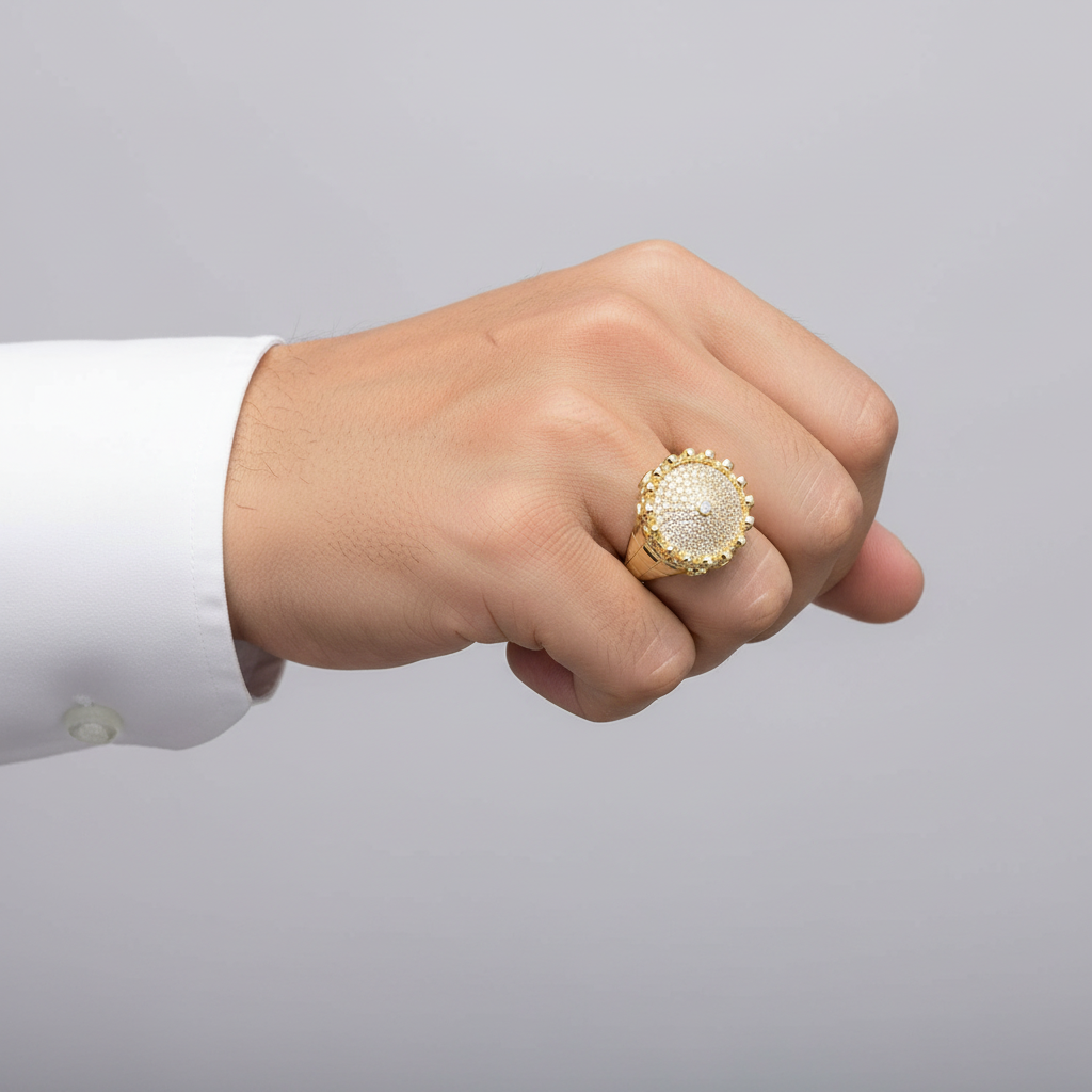 10K Yellow Gold Crown Rolex Mens Ring