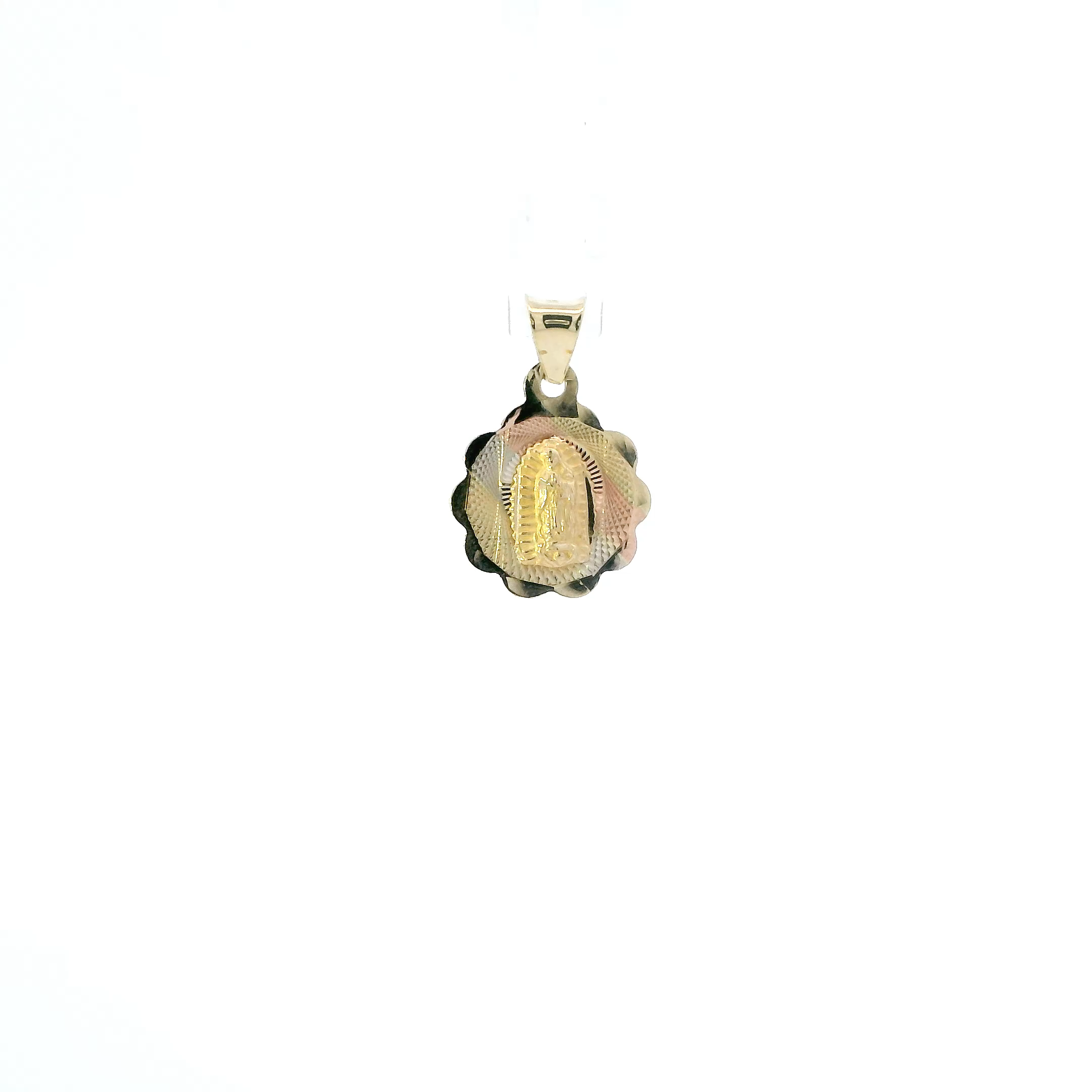14K Tri Color Gold Flower Religious Pendant