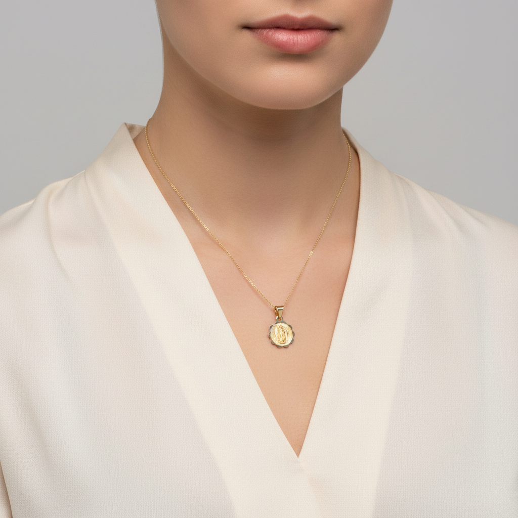 14K Tri Color Gold Flower Religious Pendant