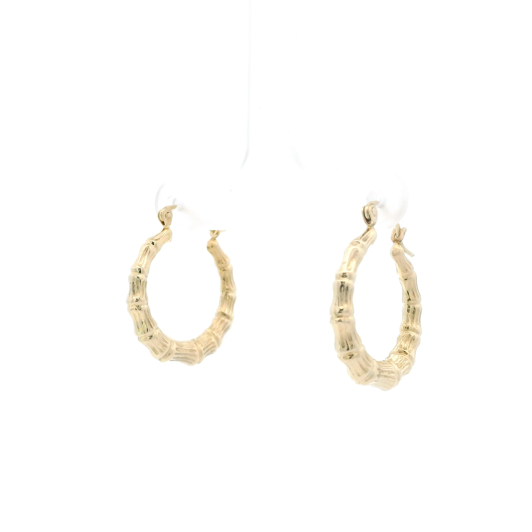 14K Yellow Gold Bamboo Hoop Earrings