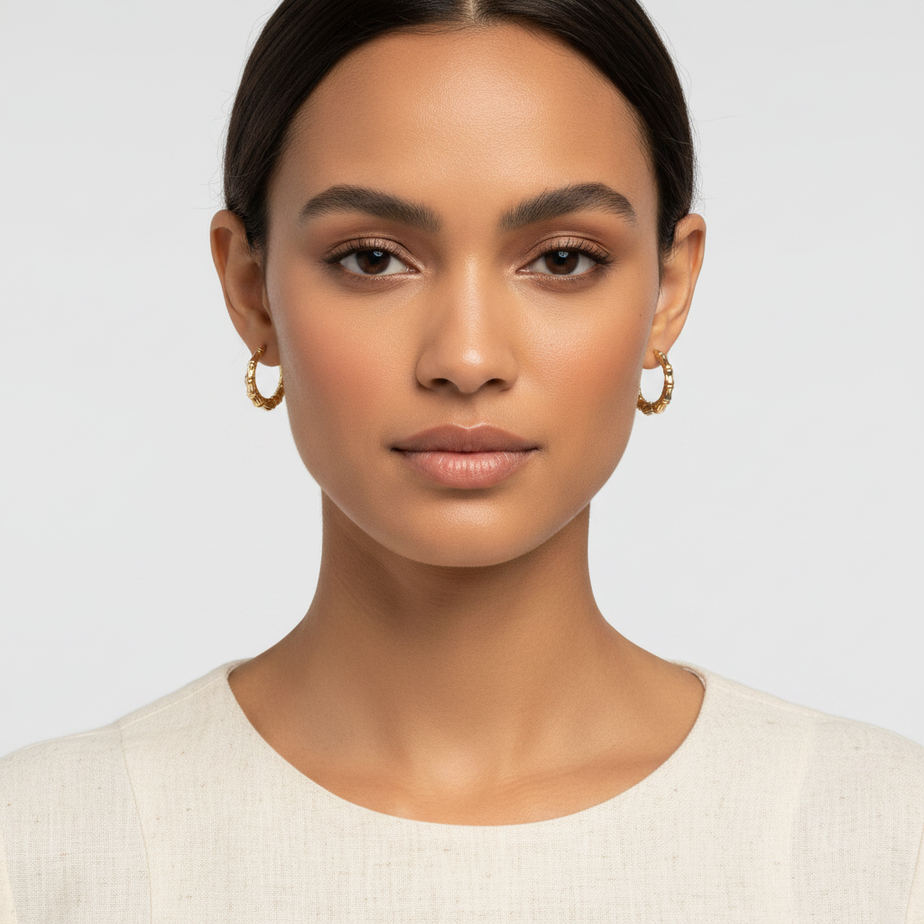 14K Yellow Gold Bamboo Hoop Earrings
