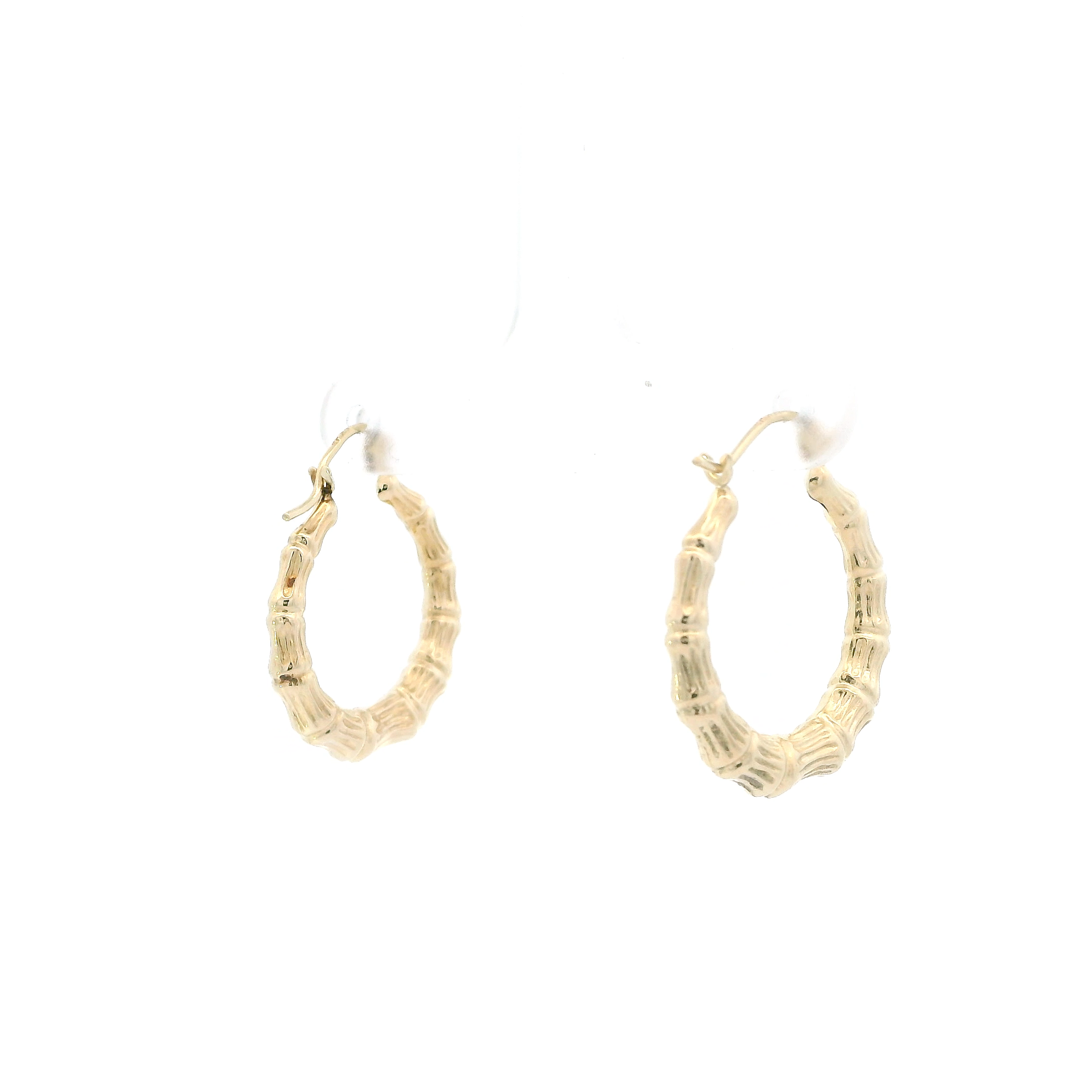 14K Yellow Gold Bamboo Hoop Earrings