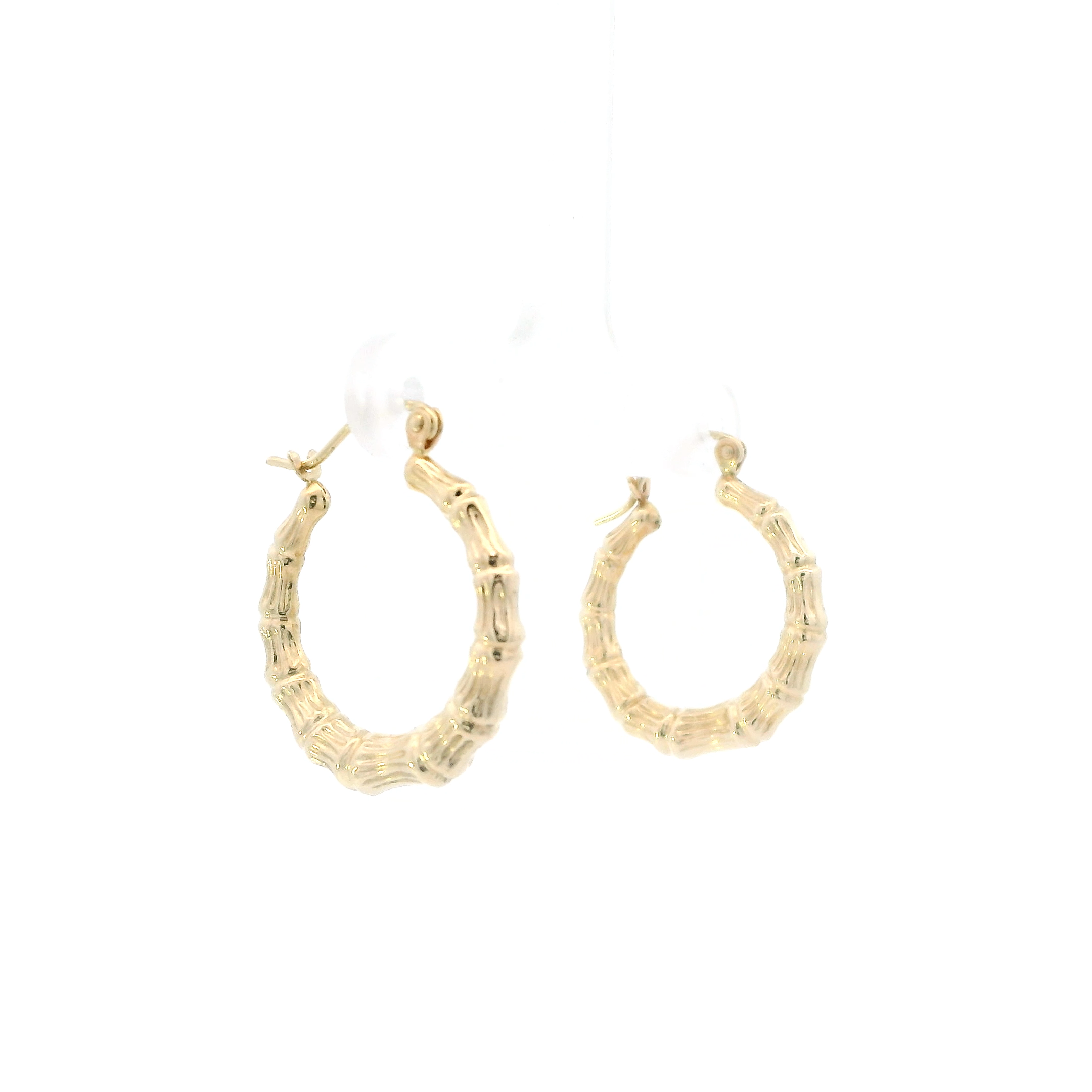 14K Yellow Gold Bamboo Hoop Earrings