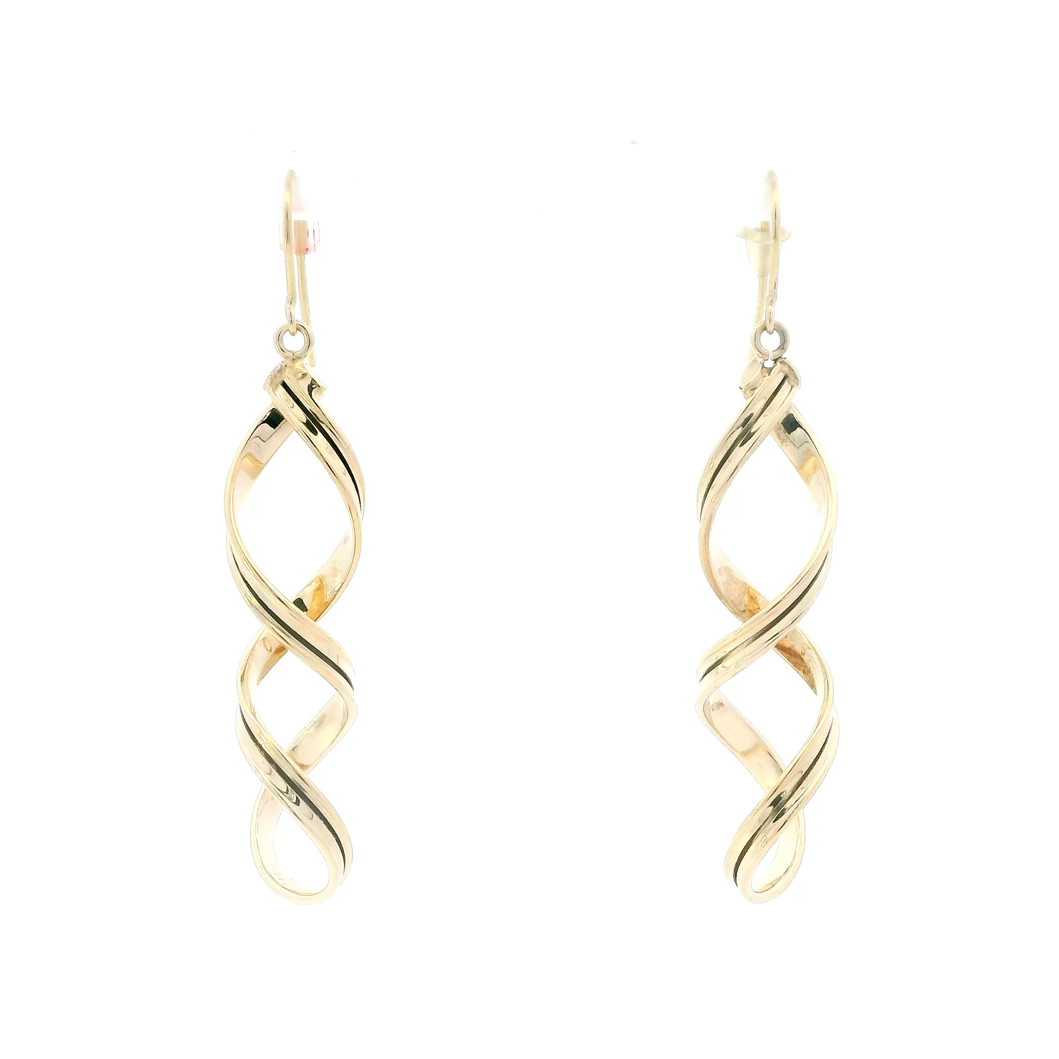 14K Yellow Gold Hollow Spiral Dangle Earrings