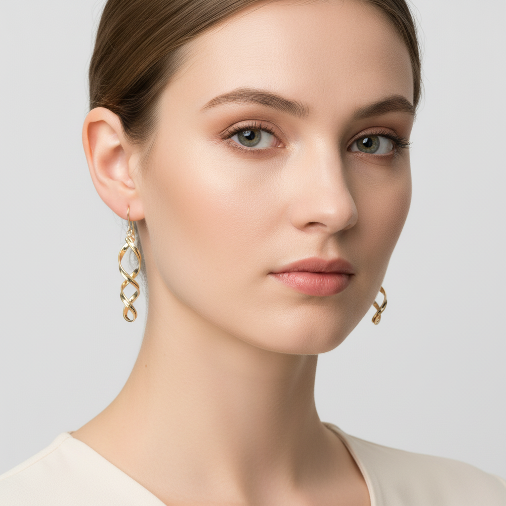 14K Yellow Gold Hollow Spiral Dangle Earrings
