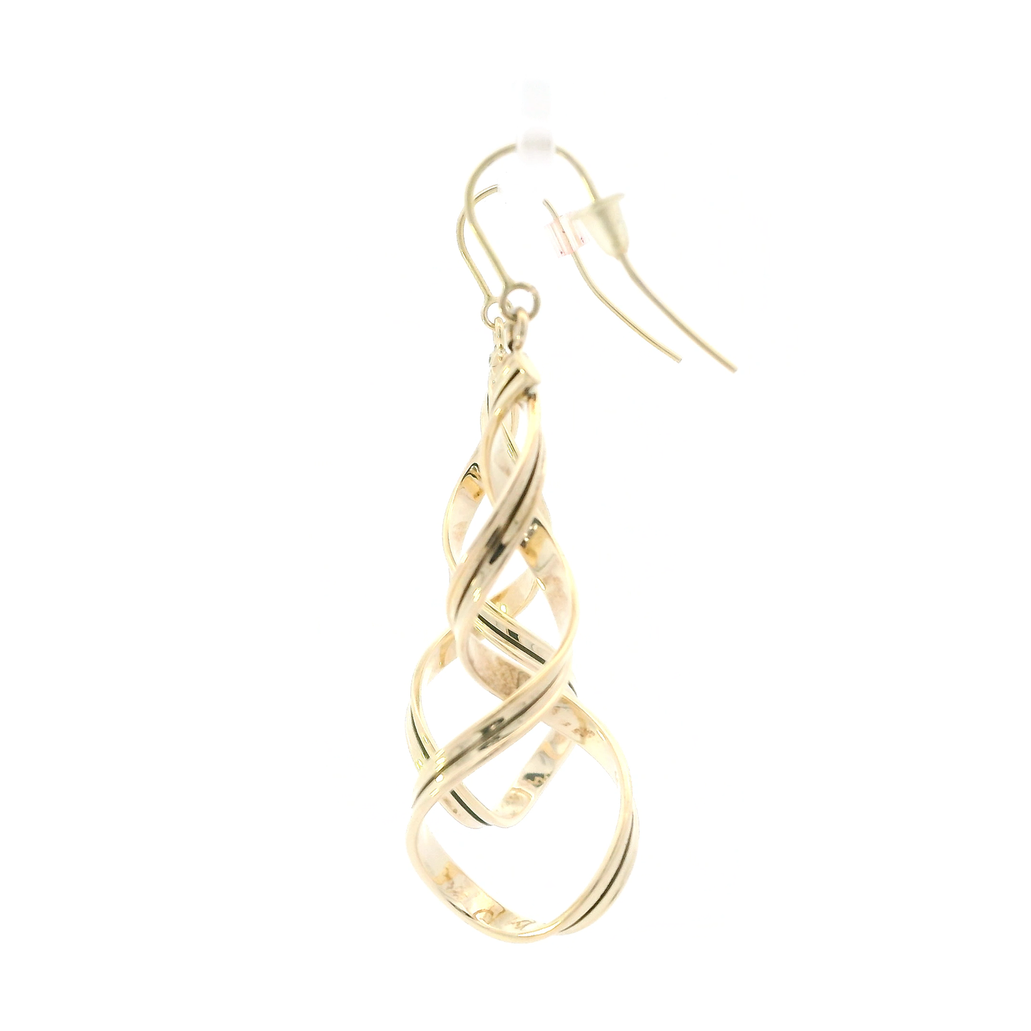 14K Yellow Gold Hollow Spiral Dangle Earrings