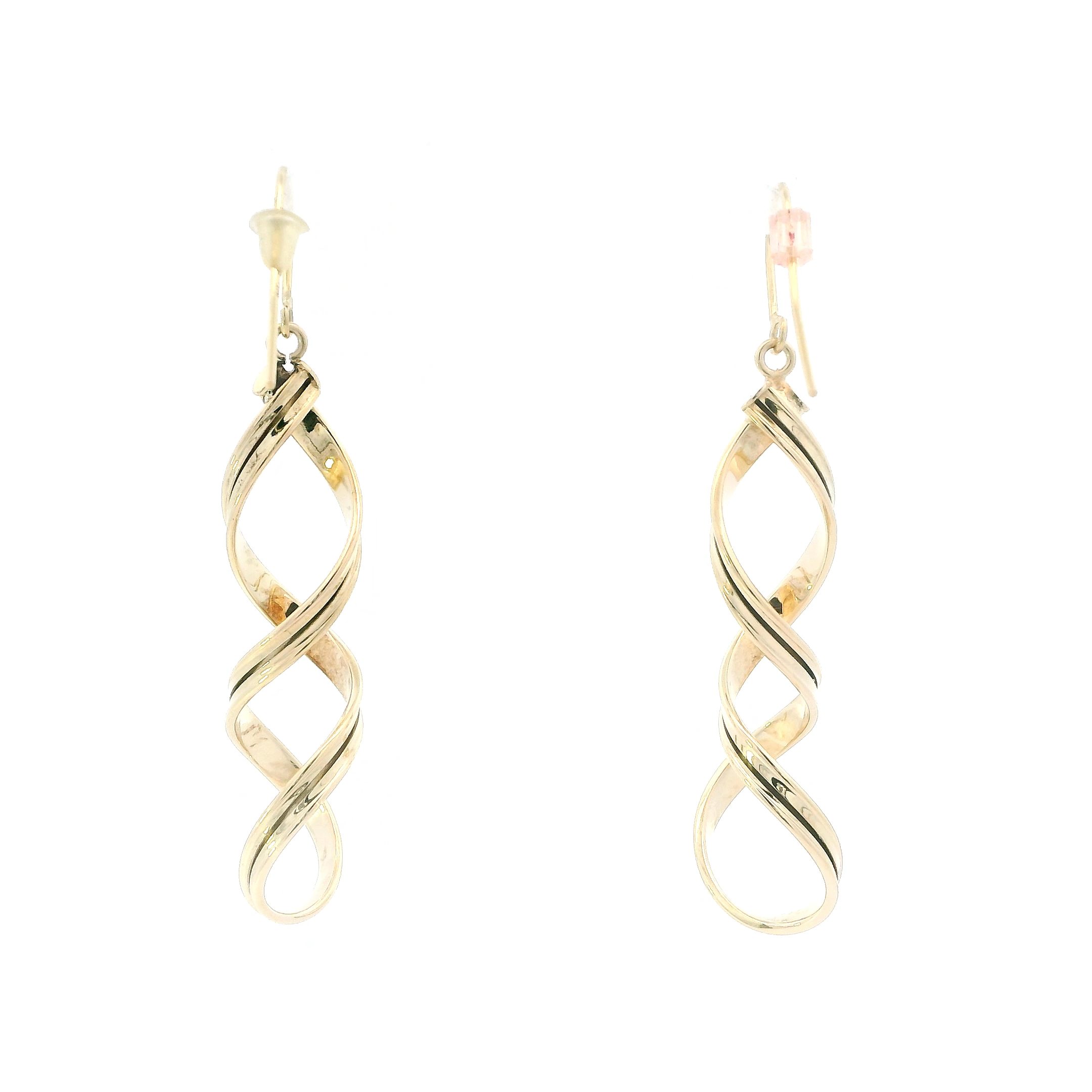 14K Yellow Gold Hollow Spiral Dangle Earrings