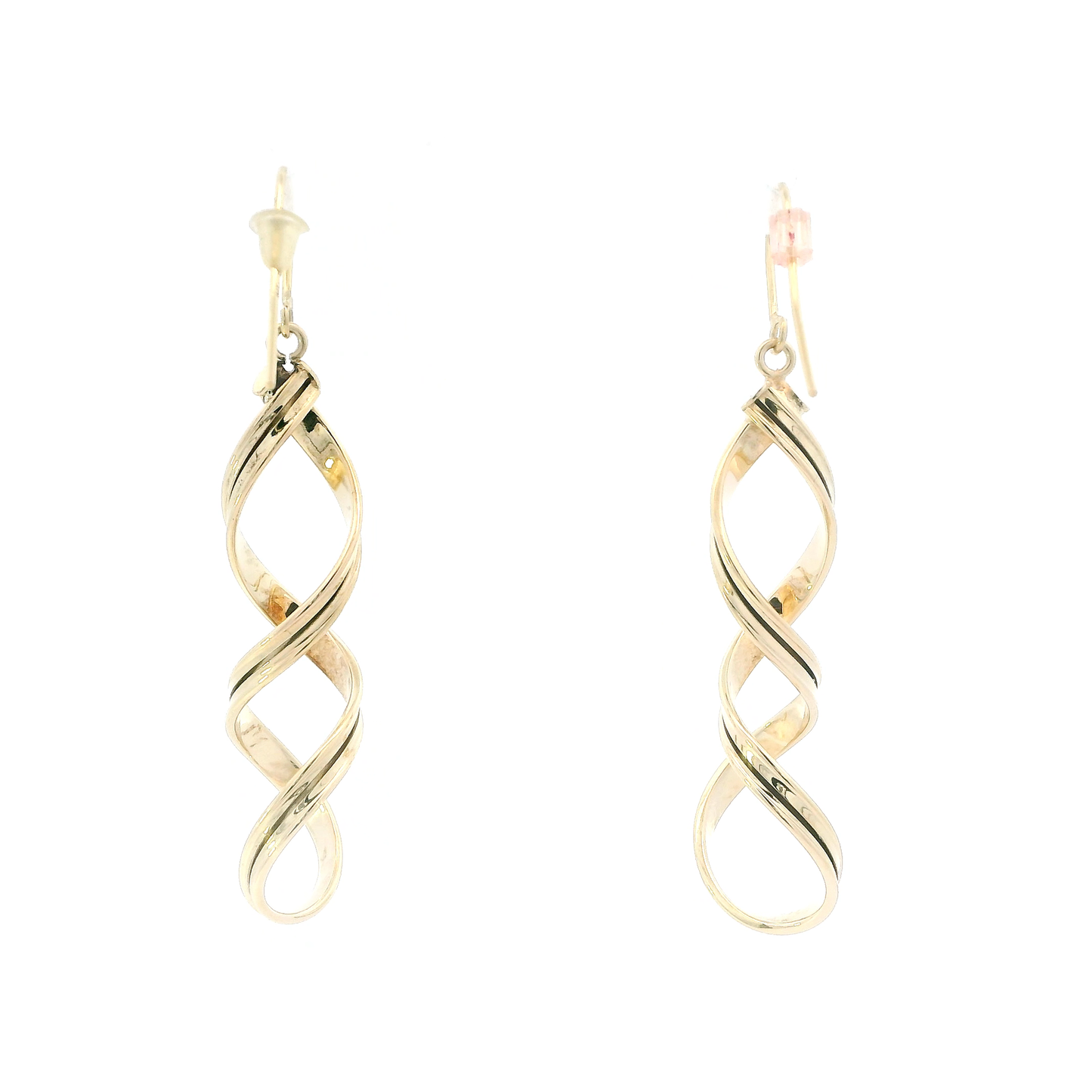 14K Yellow Gold Hollow Spiral Dangle Earrings