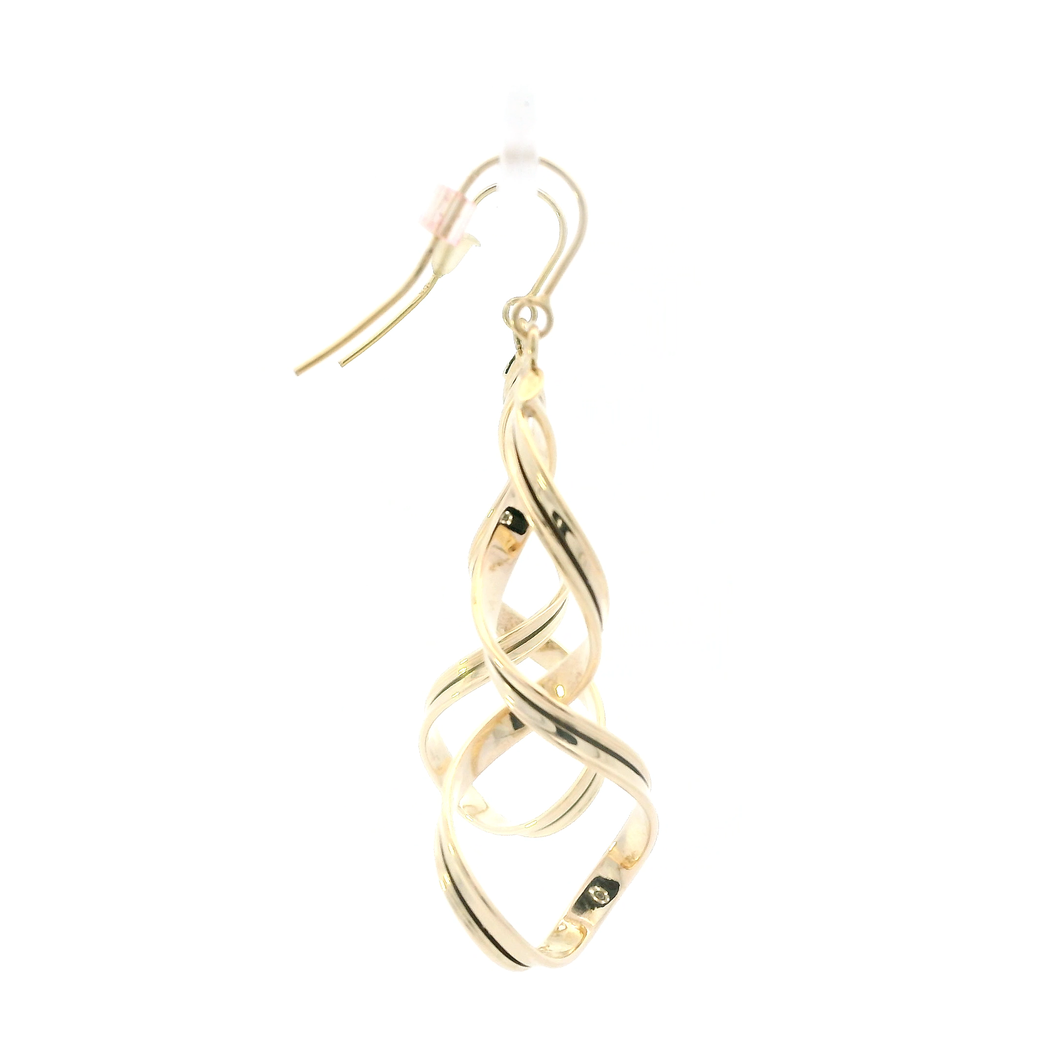14K Yellow Gold Hollow Spiral Dangle Earrings