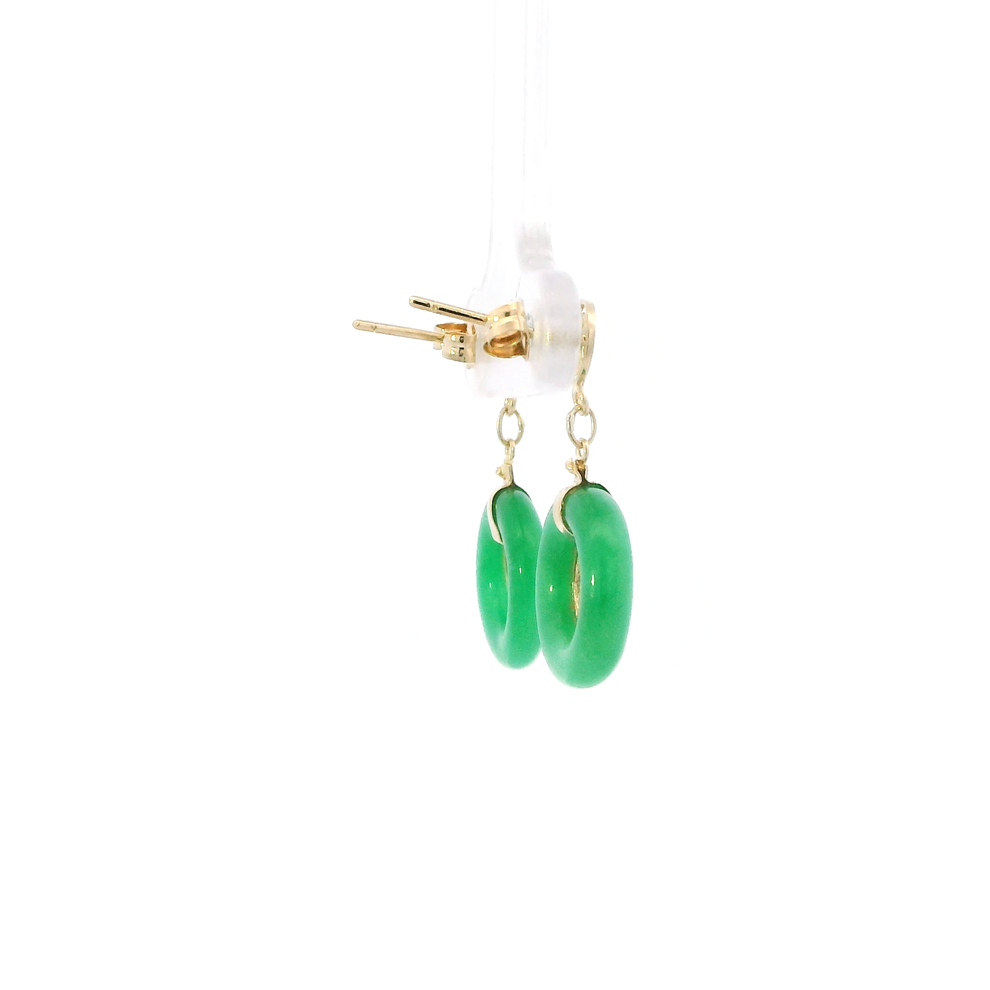 14K Yellow Gold Jade Good Luck Symbol Dangle Earrings
