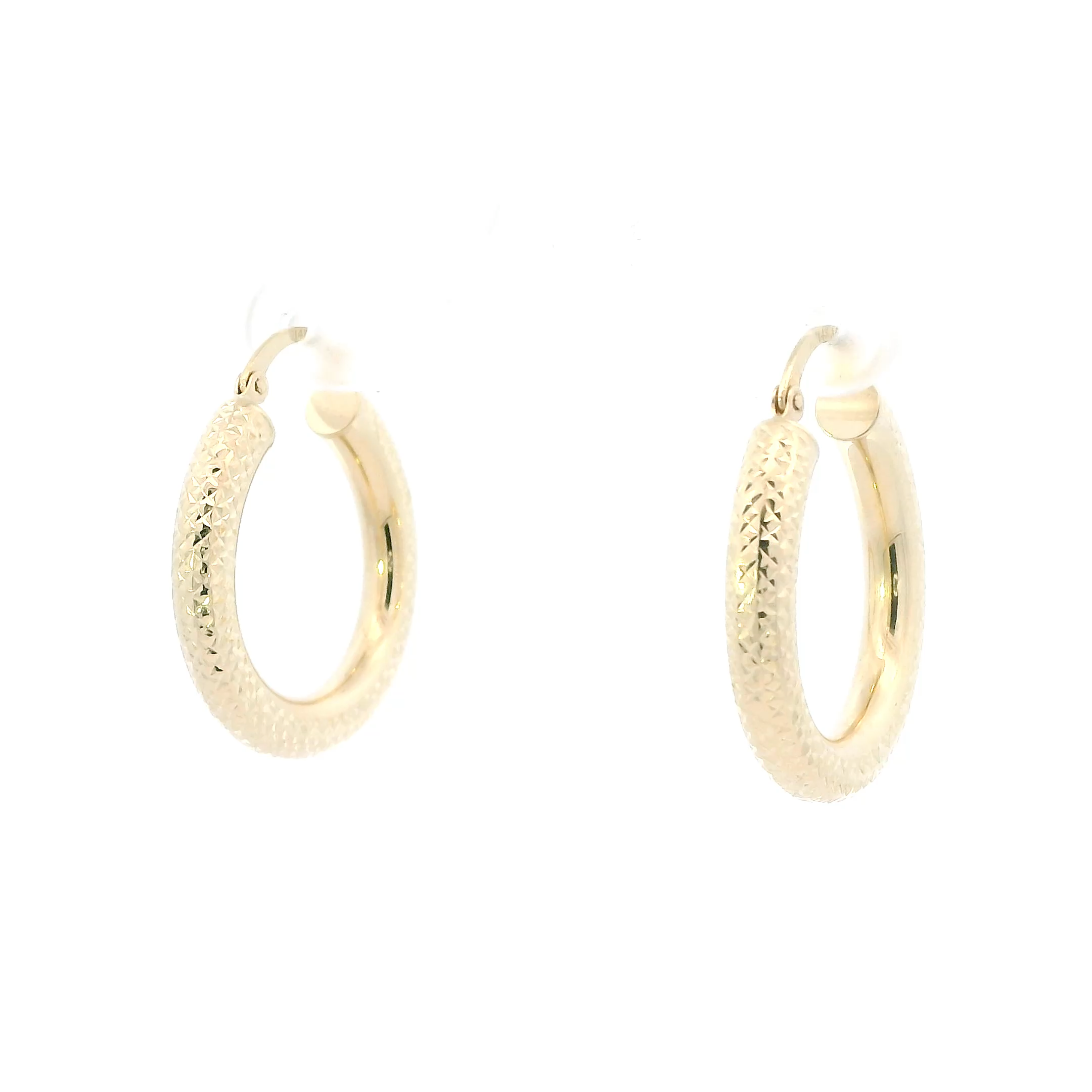 14K Yellow Gold Diamond Cut Hoop Earrings