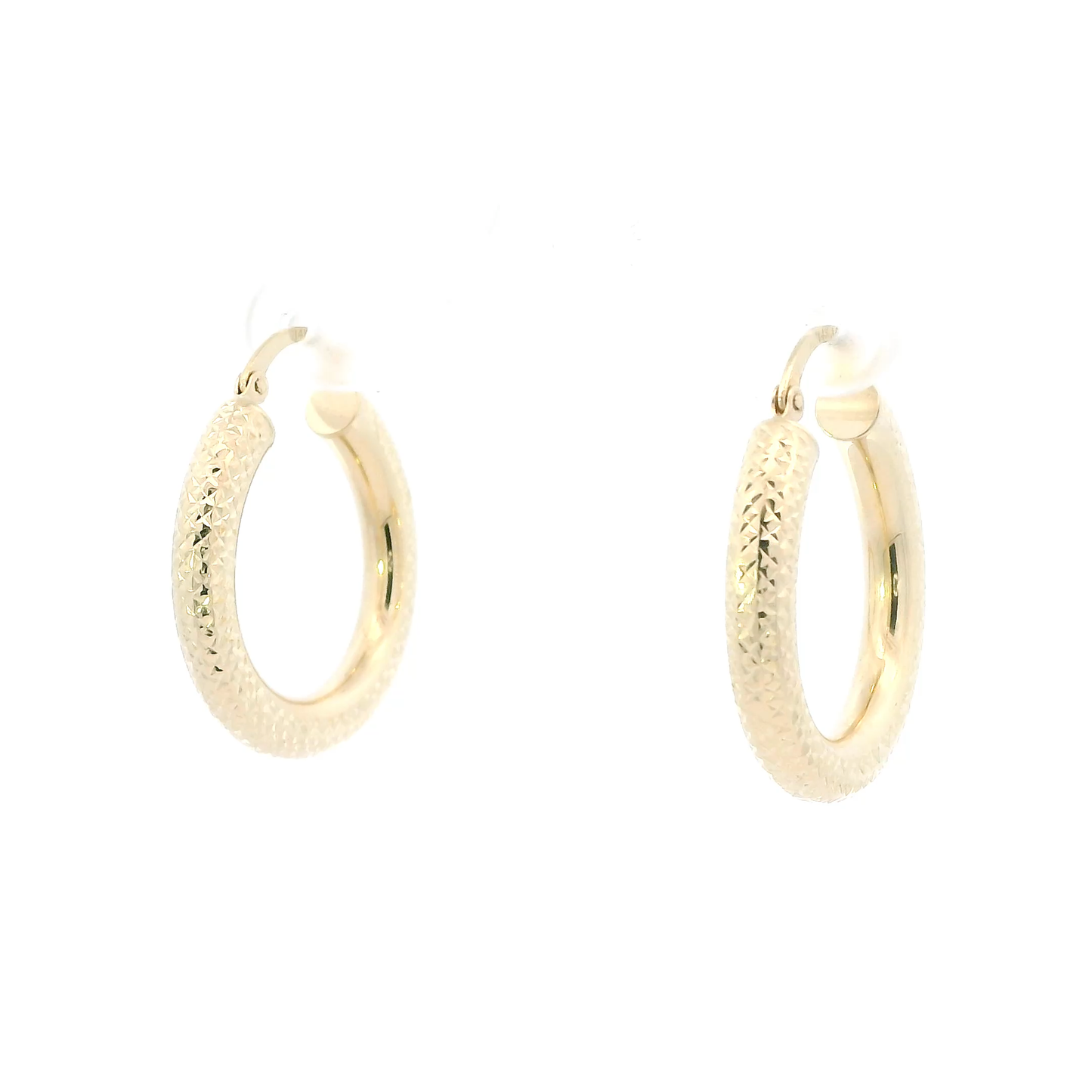 14K Yellow Gold Diamond Cut Hoop Earrings