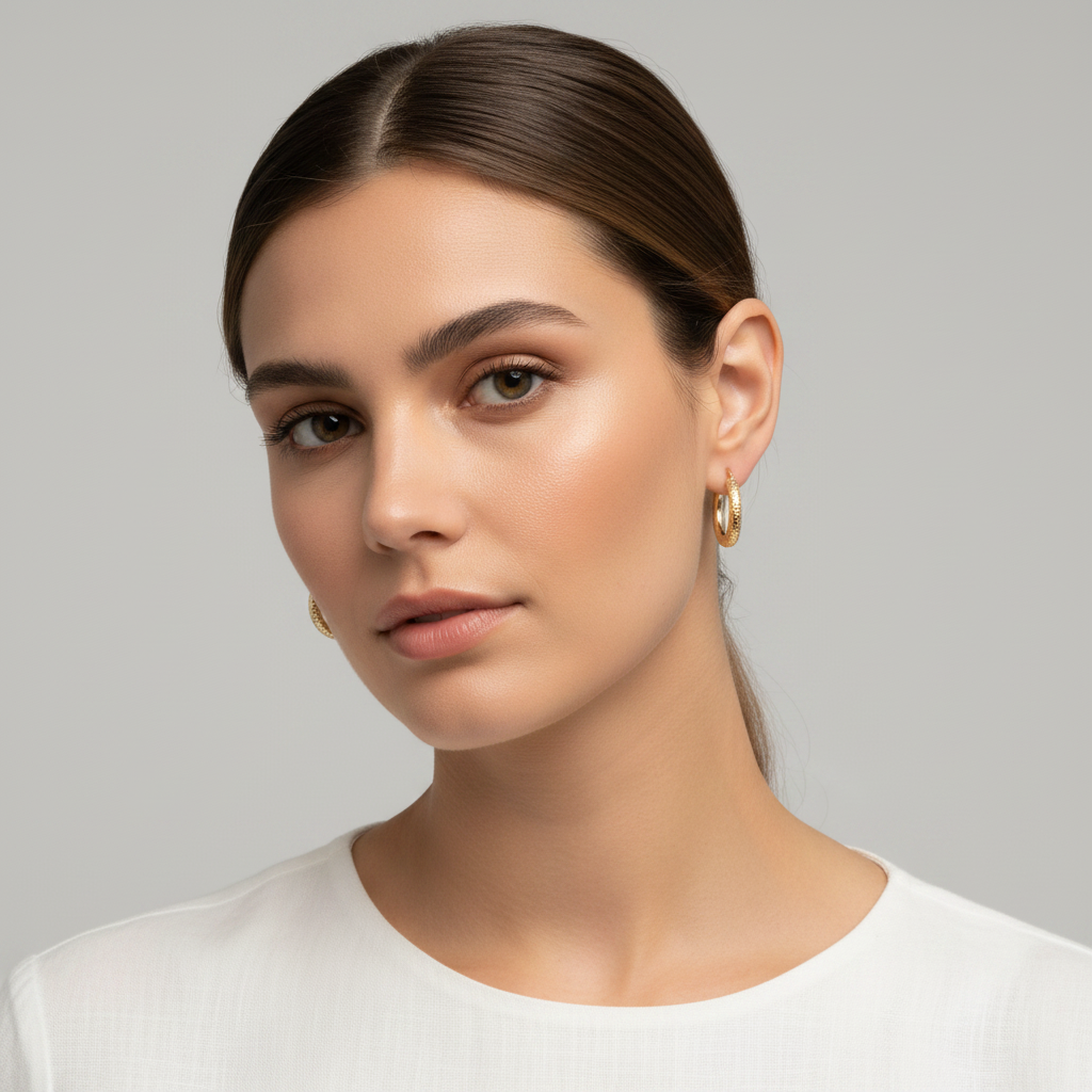 14K Yellow Gold Diamond Cut Hoop Earrings