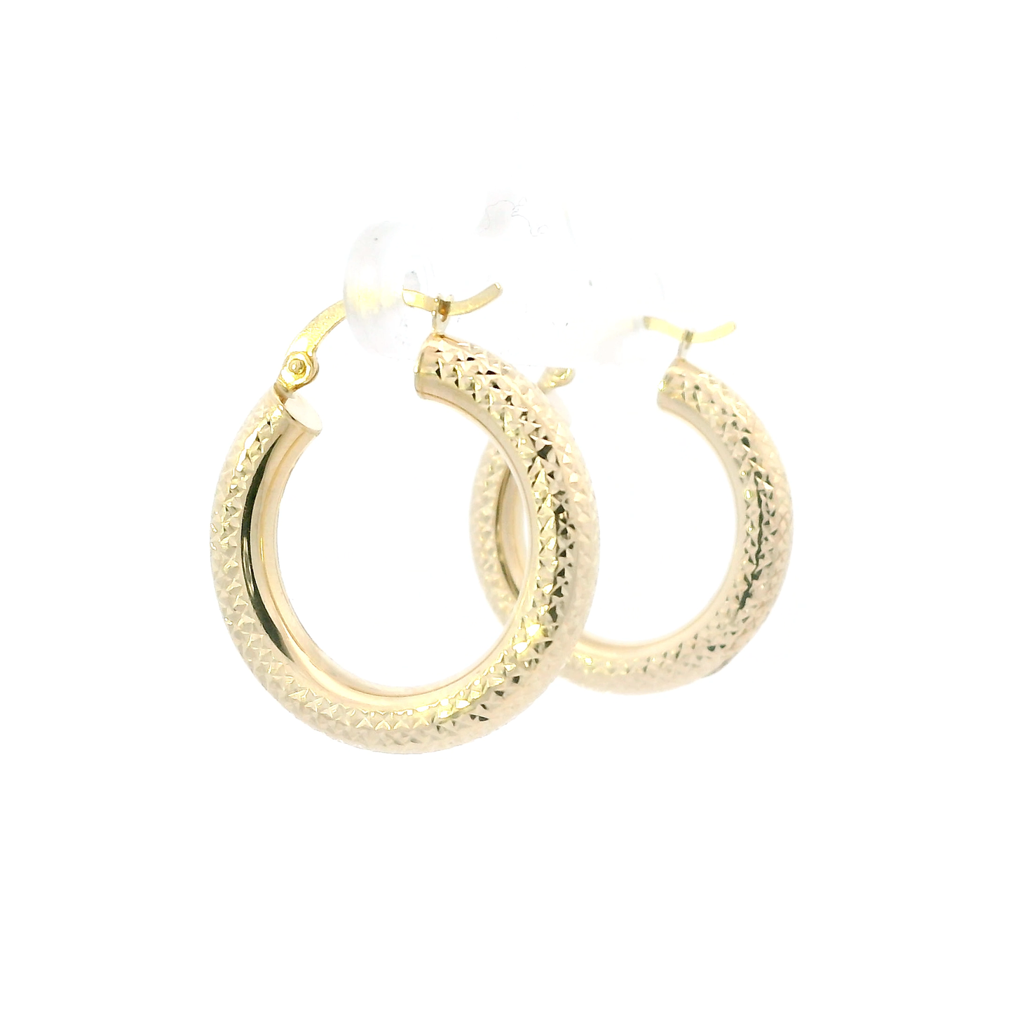 14K Yellow Gold Diamond Cut Hoop Earrings