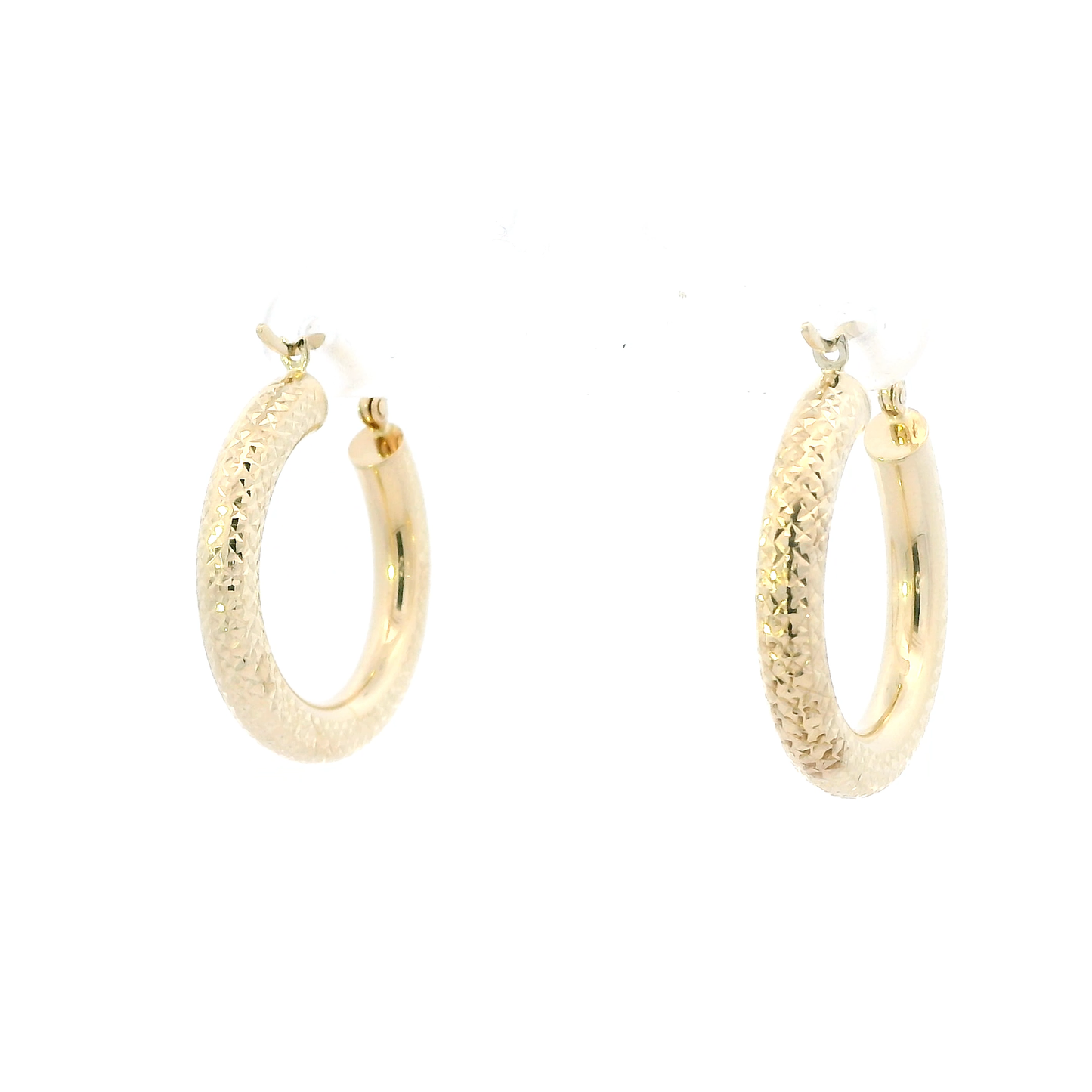 14K Yellow Gold Diamond Cut Hoop Earrings