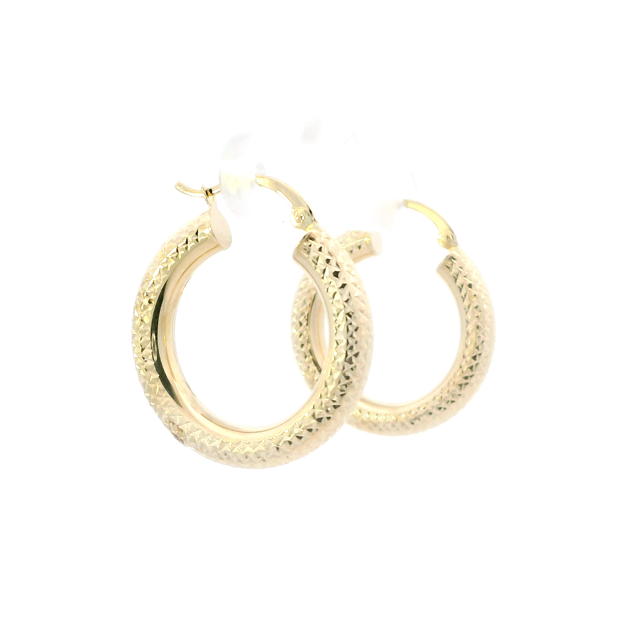 14K Yellow Gold Diamond Cut Hoop Earrings