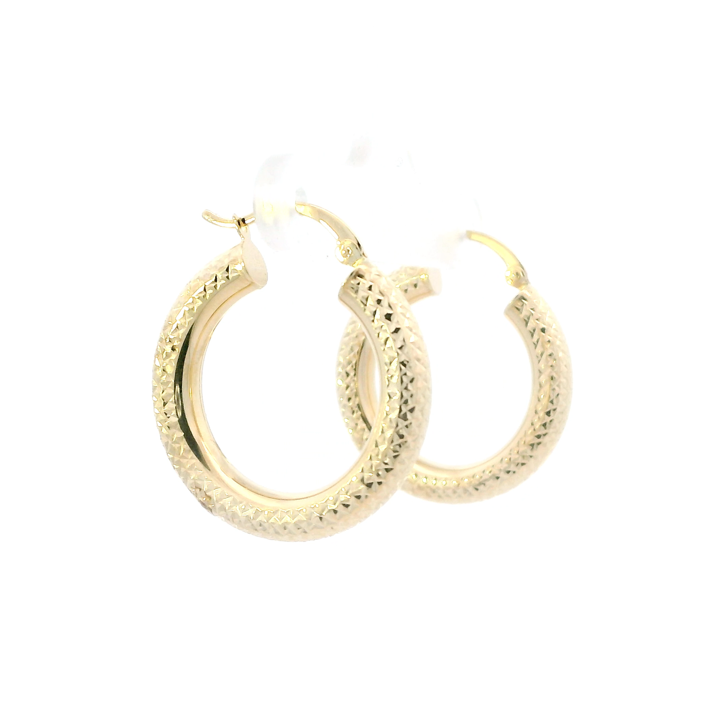 14K Yellow Gold Diamond Cut Hoop Earrings