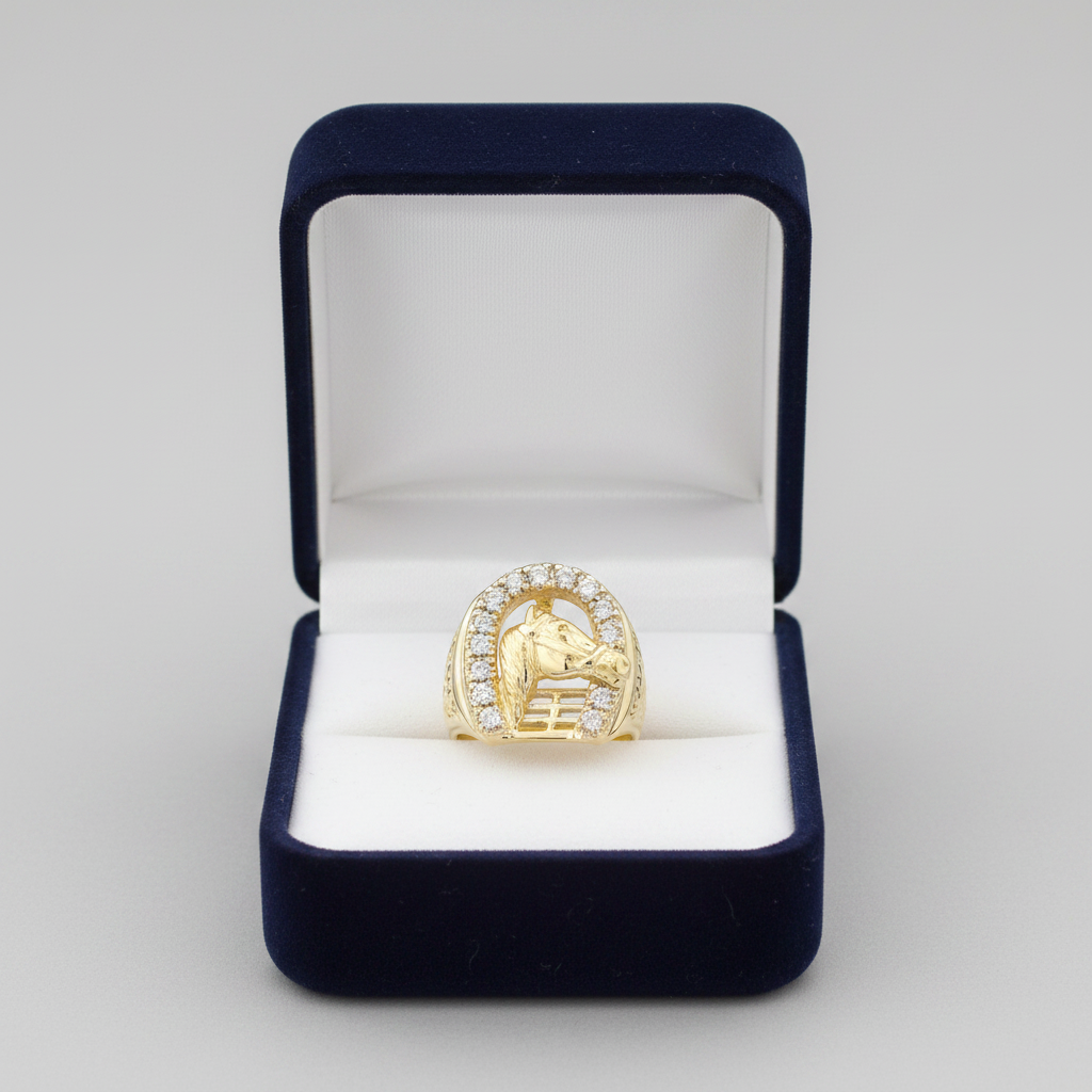 14K Yellow Gold Diamond Hose & Horseshoe Ring - 0.42ct