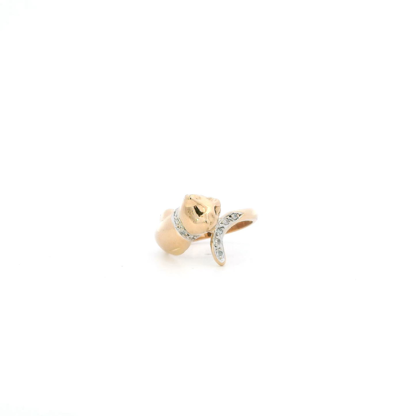 18K Yellow Gold Diamond & Emerald Cat Wrap Womens Ring 0.04ct
