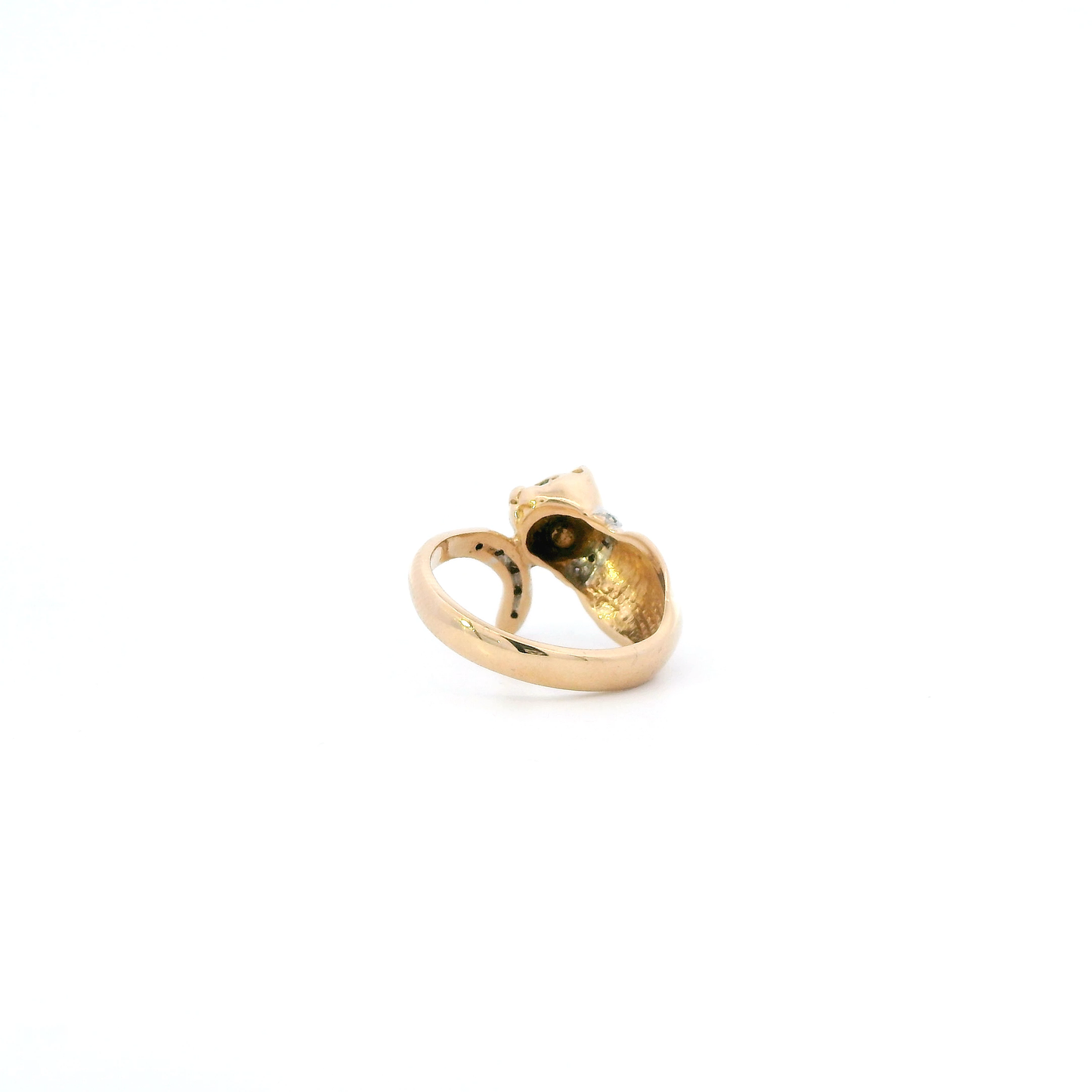 18K Yellow Gold Diamond & Emerald Cat Wrap Womens Ring 0.04ct