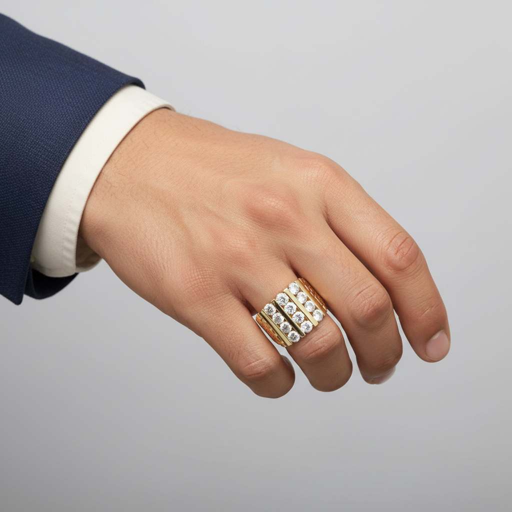 14K Yellow Gold Diamond Mens Ring - 2.88ct