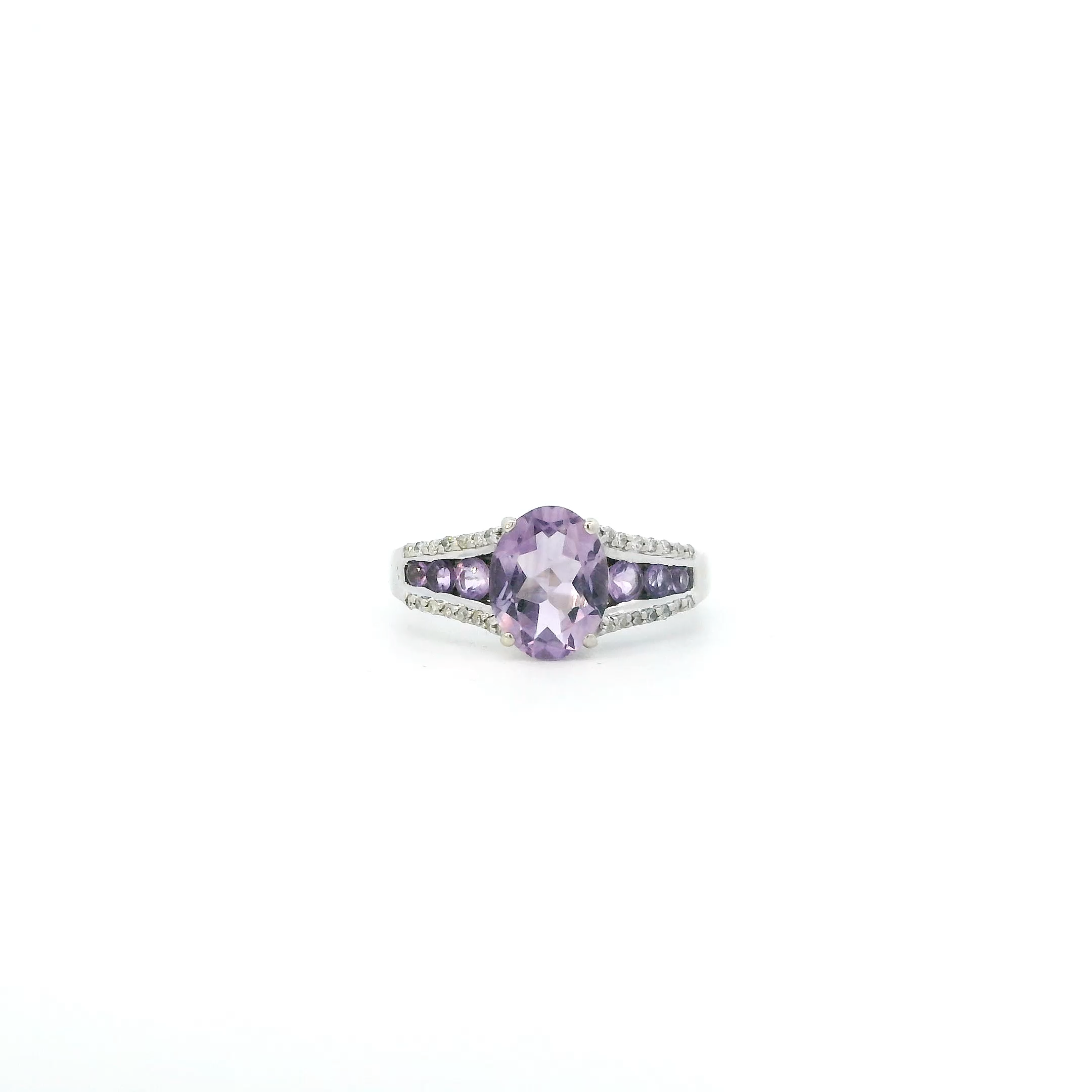 10K White Gold Amethyst Womens Ring
