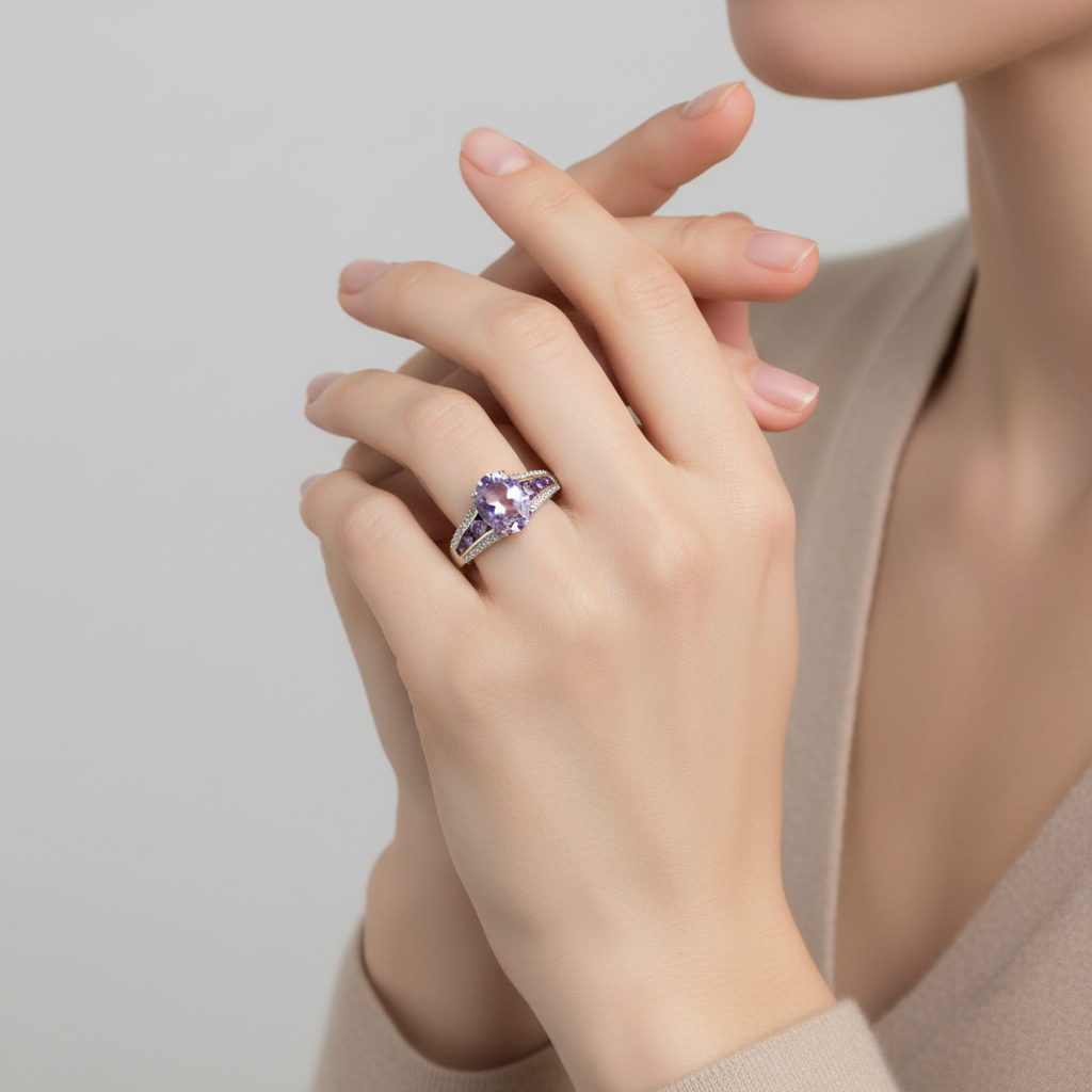 10K White Gold Amethyst Womens Ring