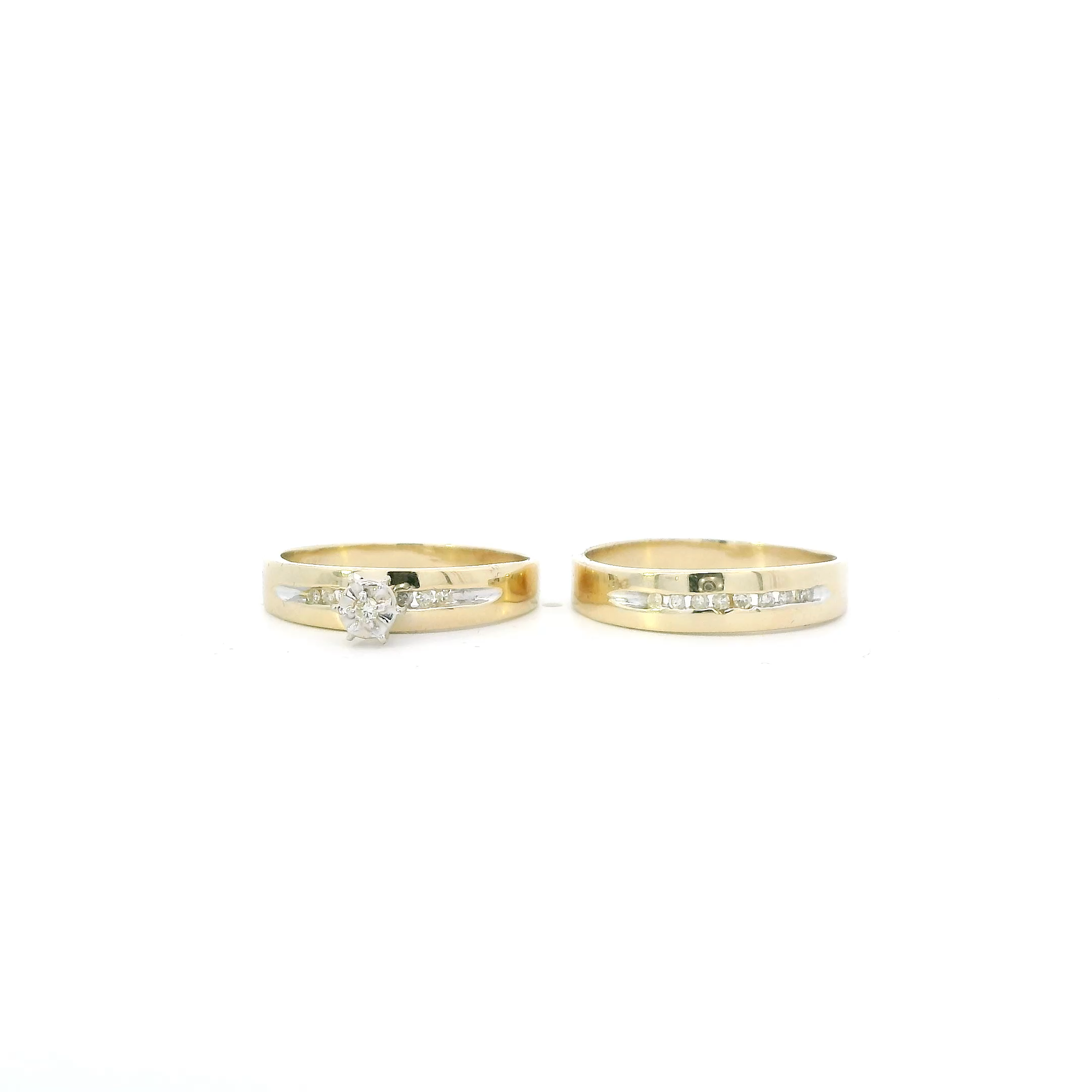 14K Yellow Gold Diamond Womens Engagement & Wedding Ring Set - 0.01ct