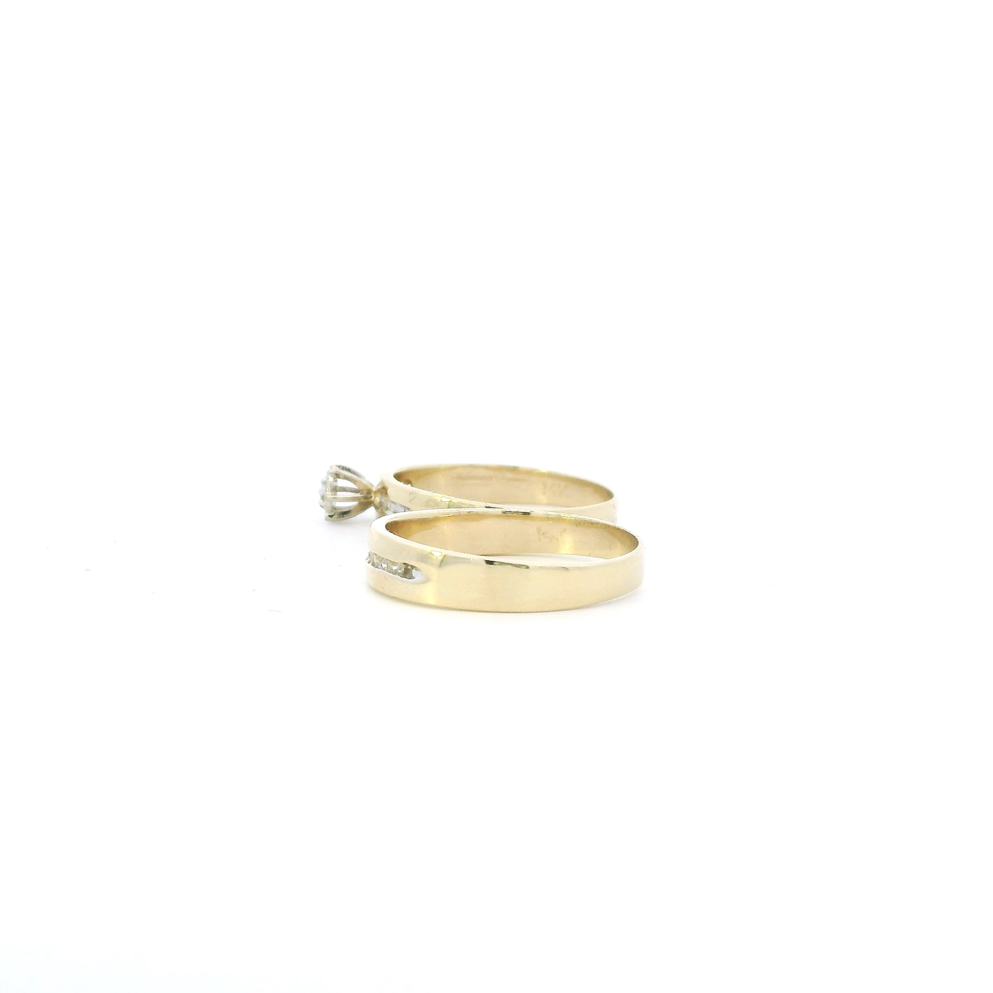 14K Yellow Gold Diamond Womens Engagement & Wedding Ring Set - 0.01ct