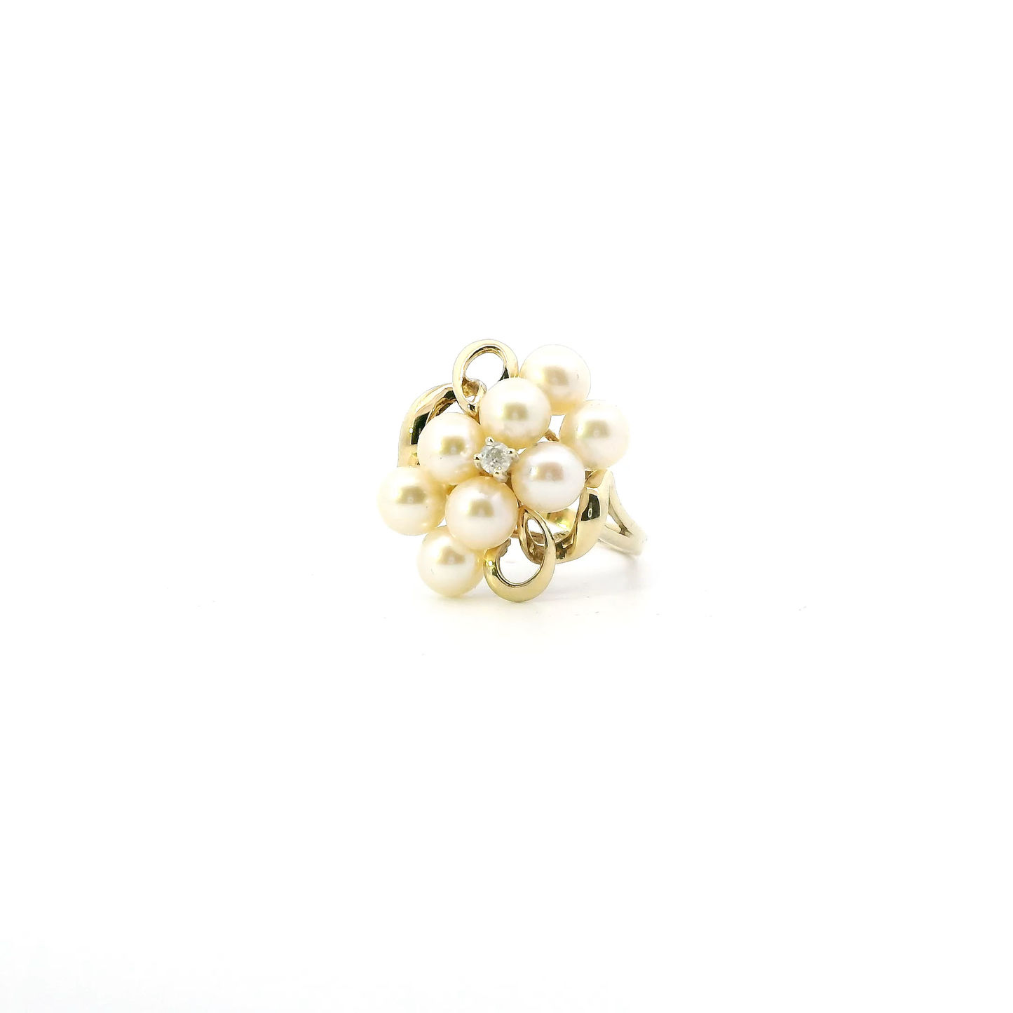 10K Yellow Gold Pearl & Diamond Womens Ring - 0.04ct
