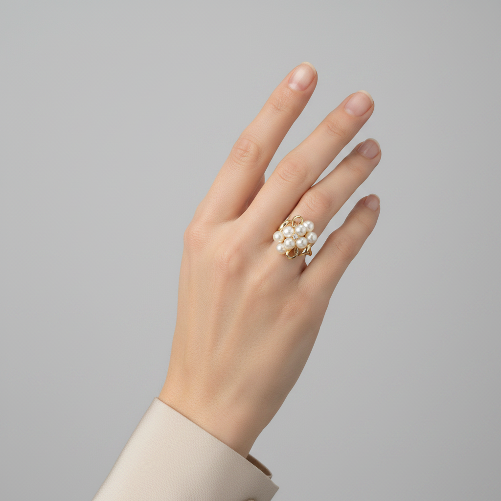 10K Yellow Gold Pearl & Diamond Womens Ring - 0.04ct